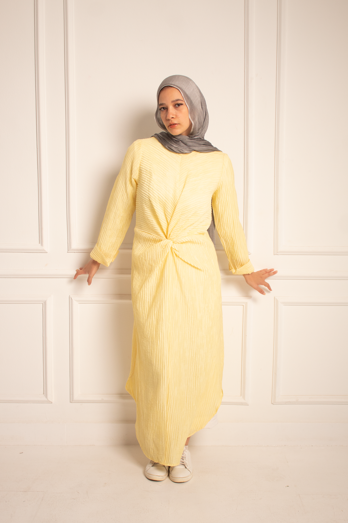 Yellow Broqar Dress