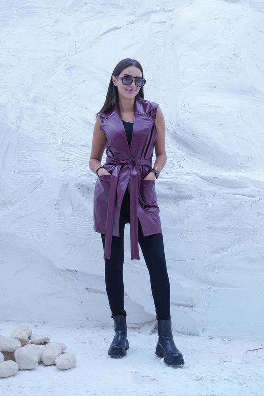 burgundy leather vest