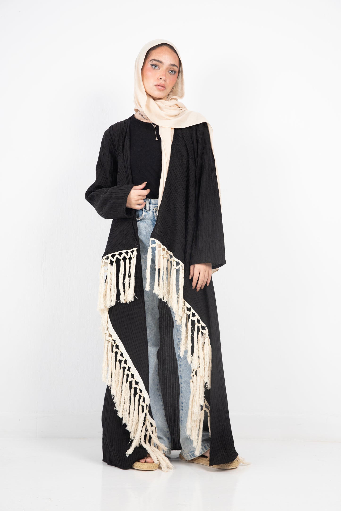 Black cardigan with fringes