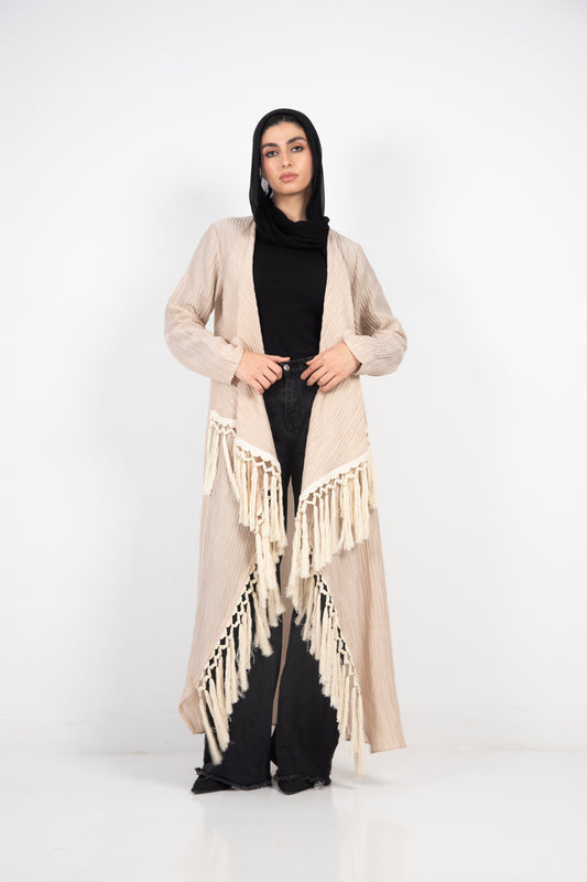 Beige cardigan with fringes