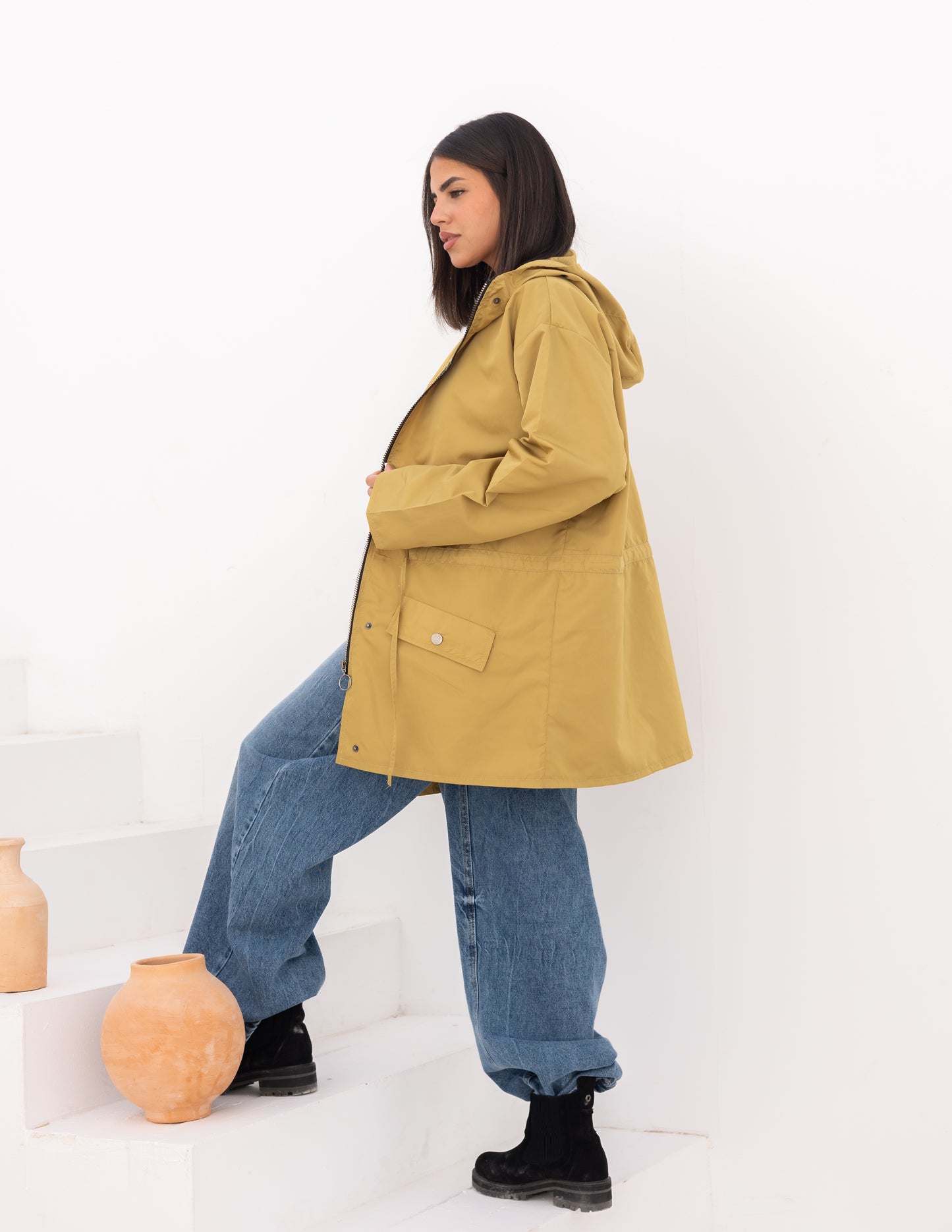 Waterproof jacket in mustard