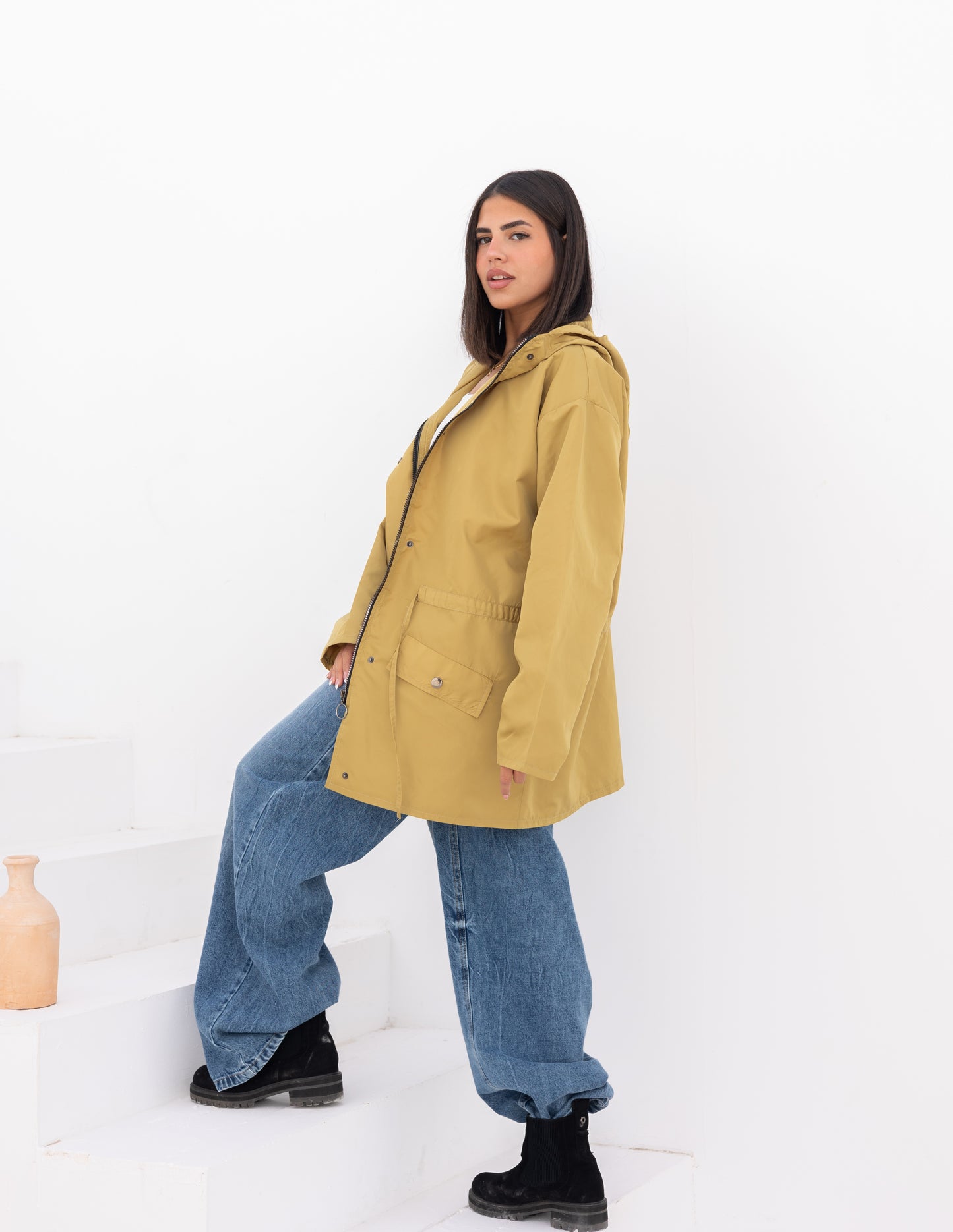 Waterproof jacket in mustard