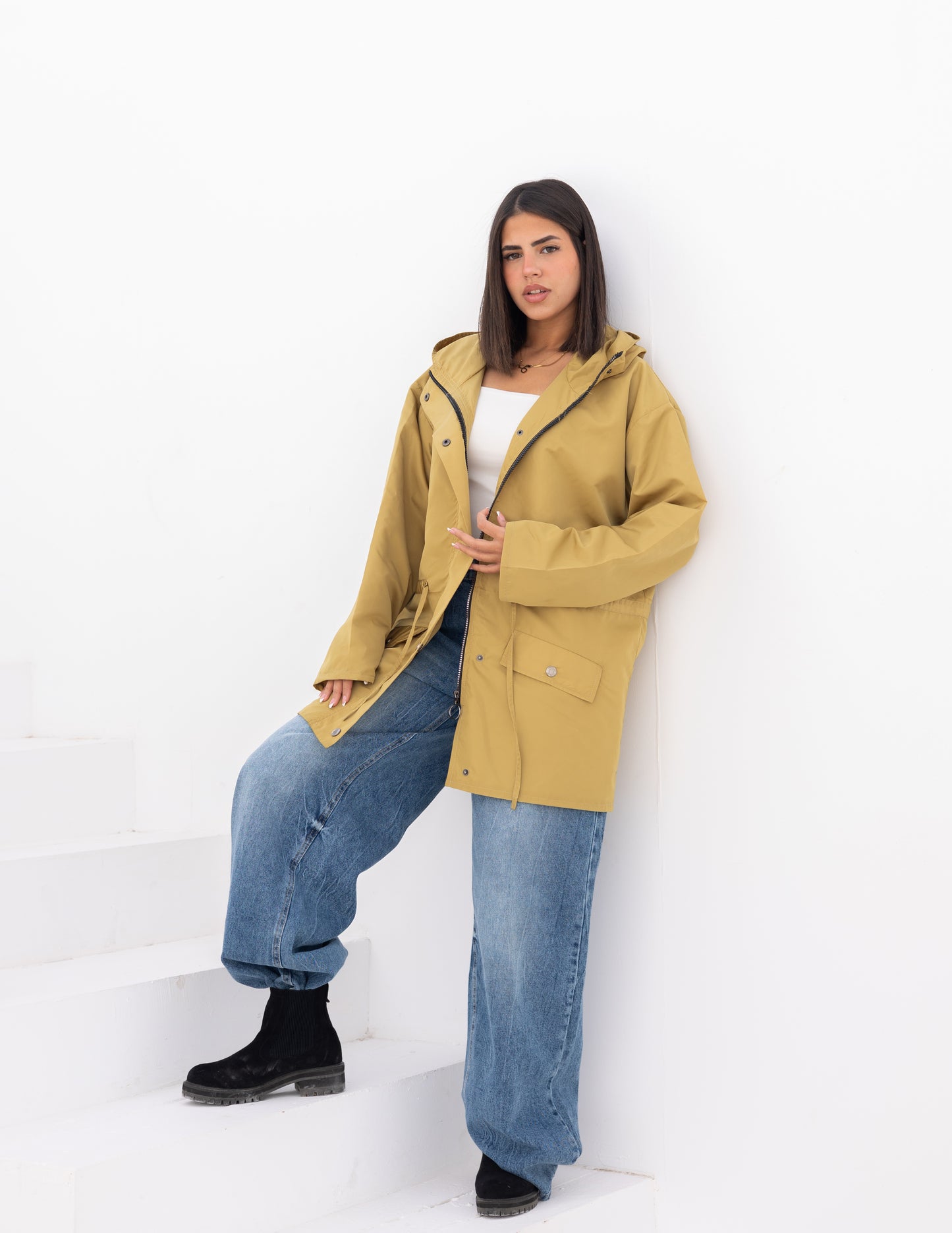 Waterproof jacket in mustard