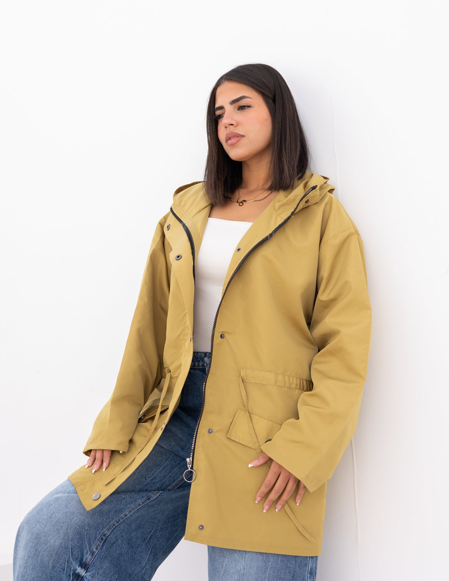 Waterproof jacket in mustard