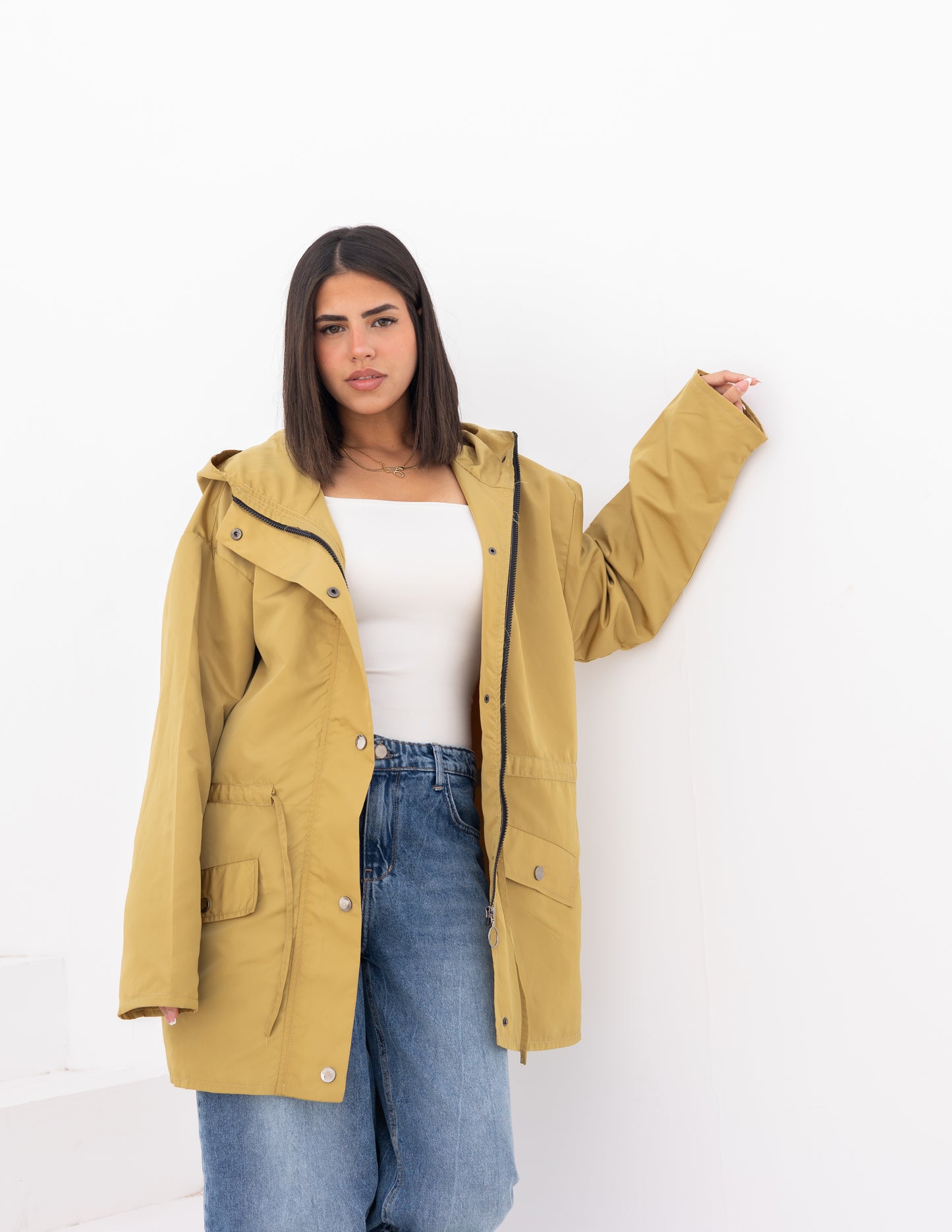 Waterproof jacket in mustard