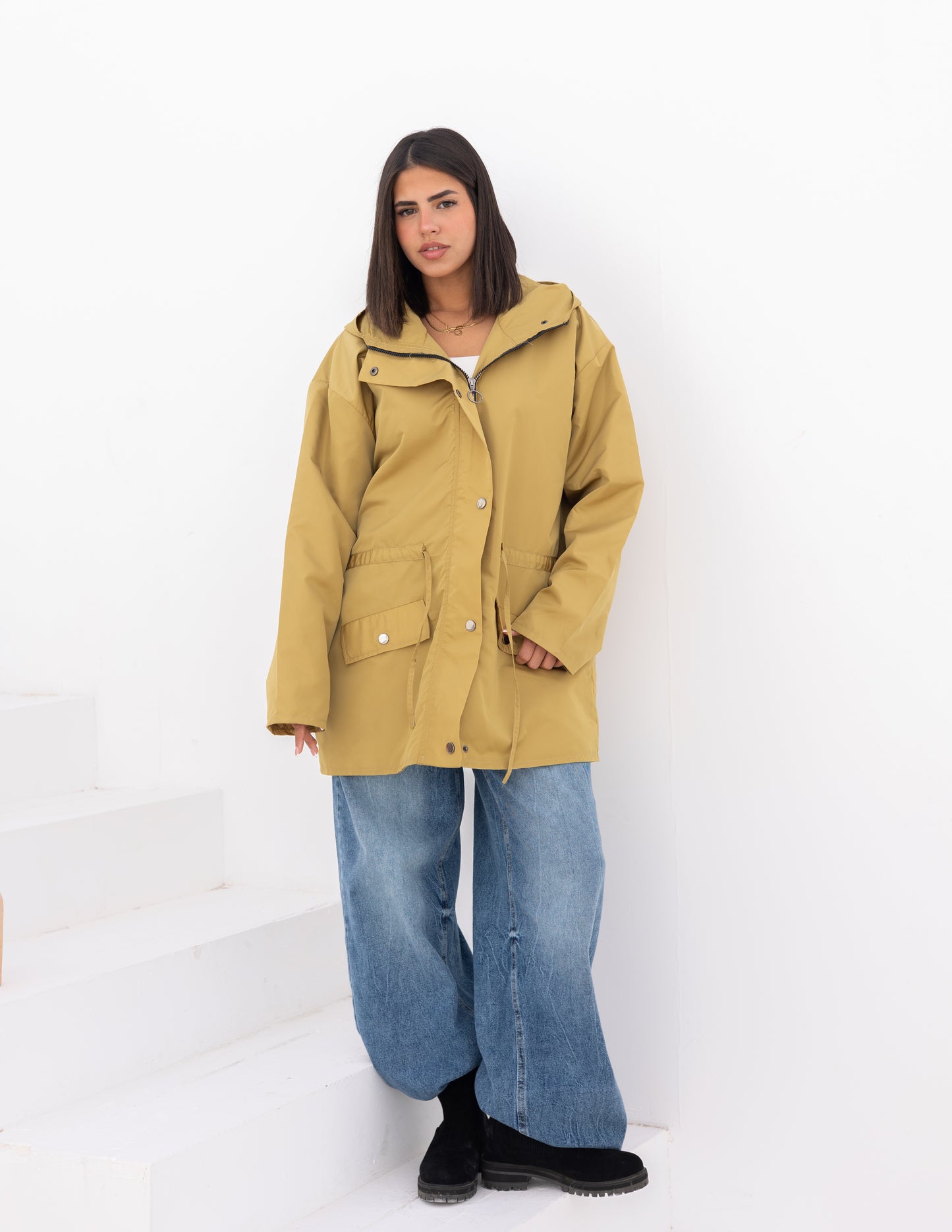 Waterproof jacket in mustard