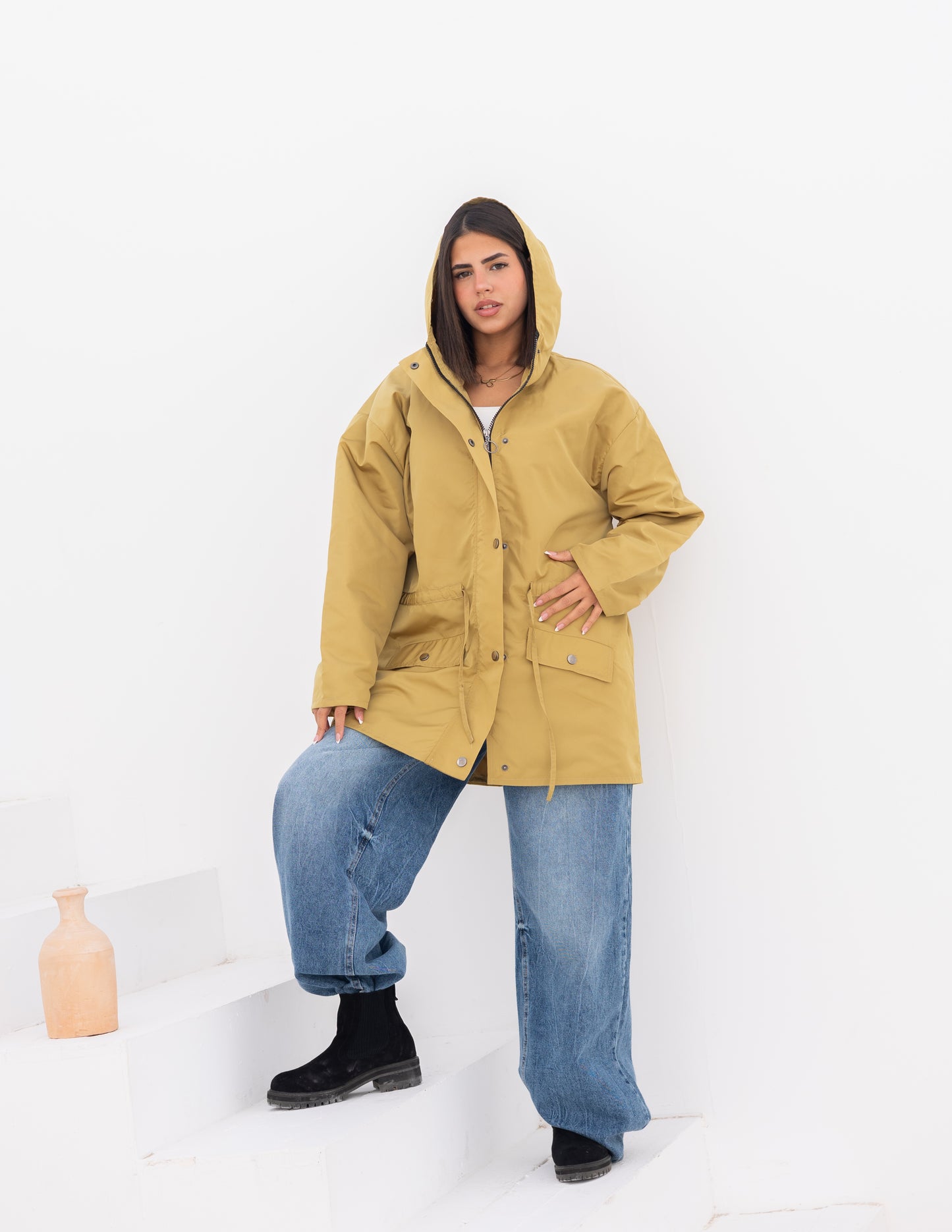 Waterproof jacket in mustard