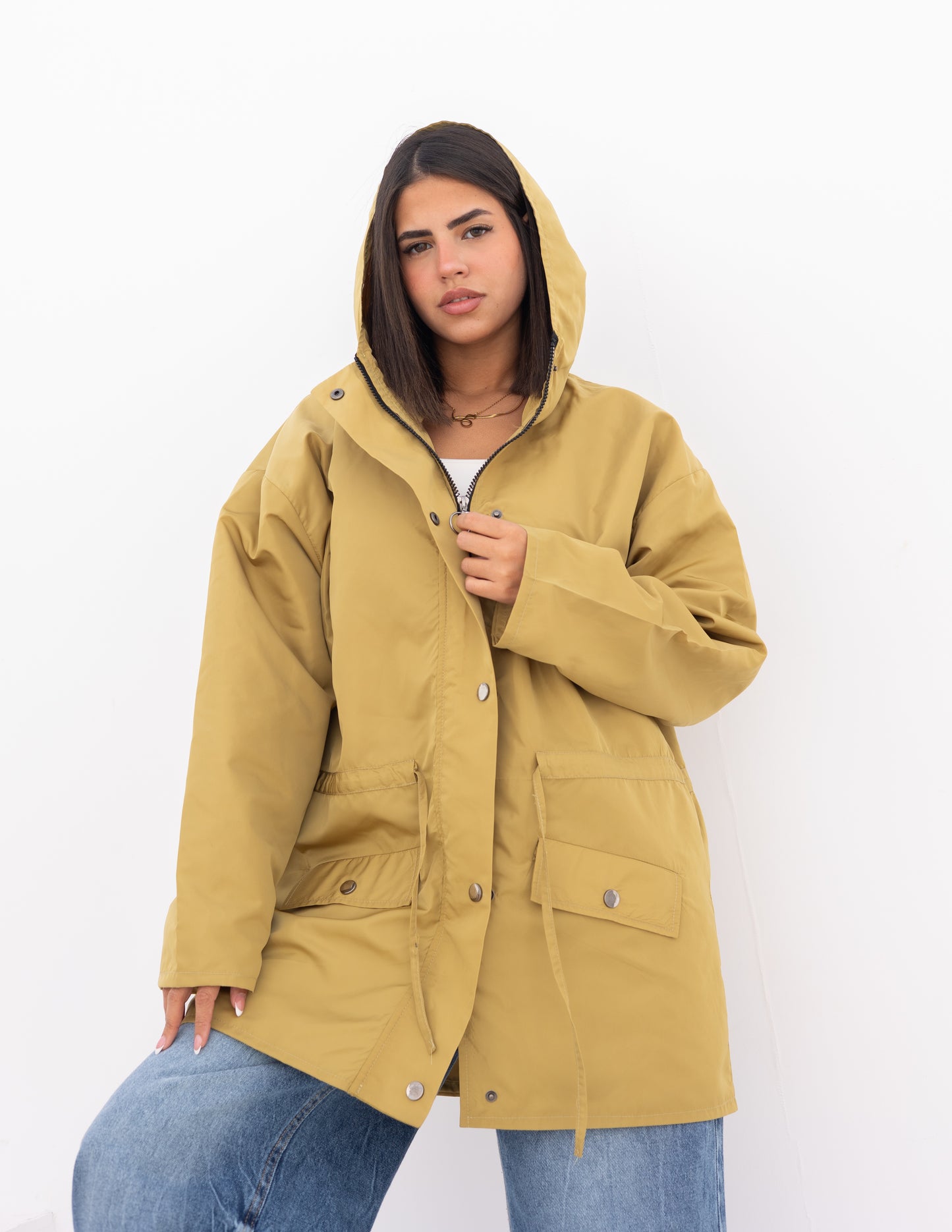 Waterproof jacket in mustard