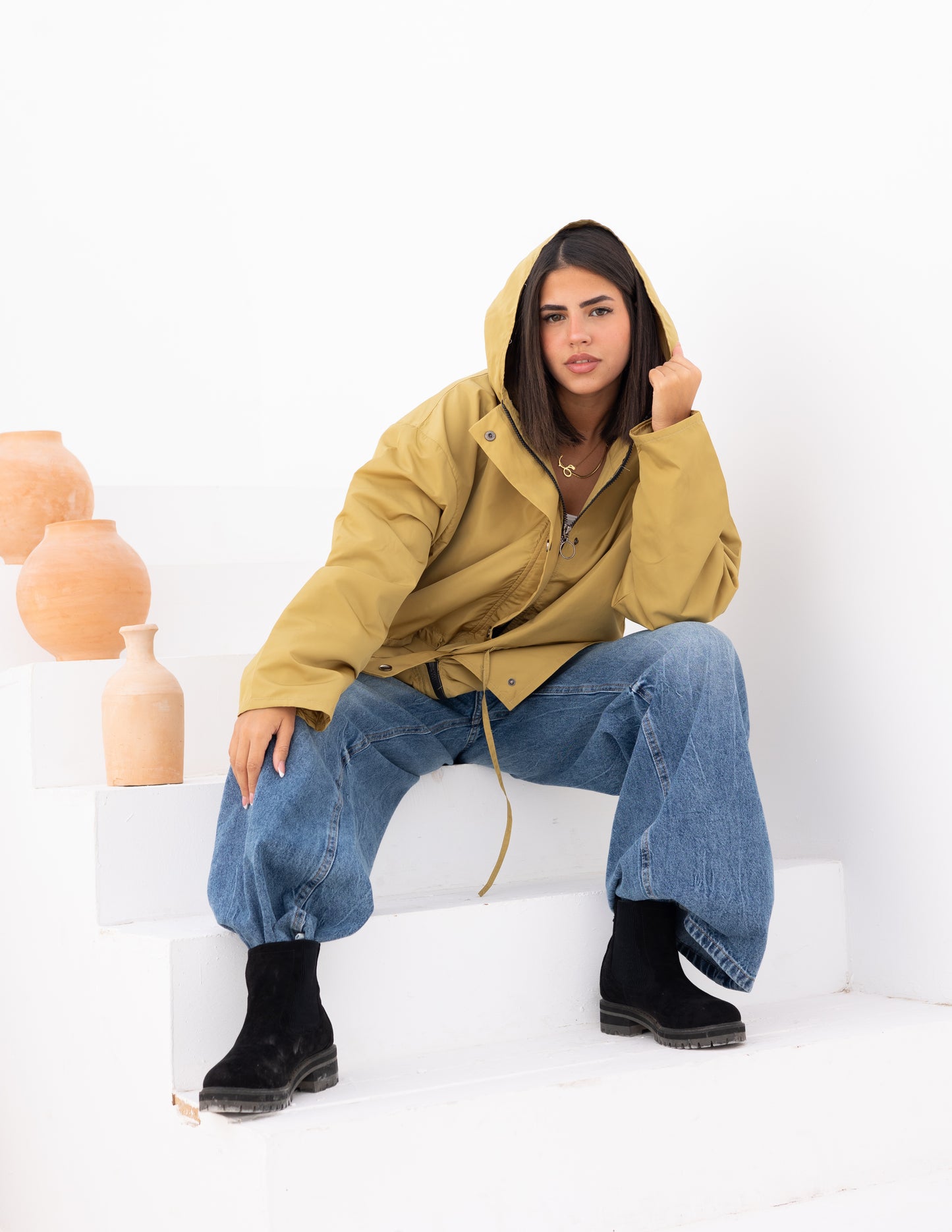 Waterproof jacket in mustard