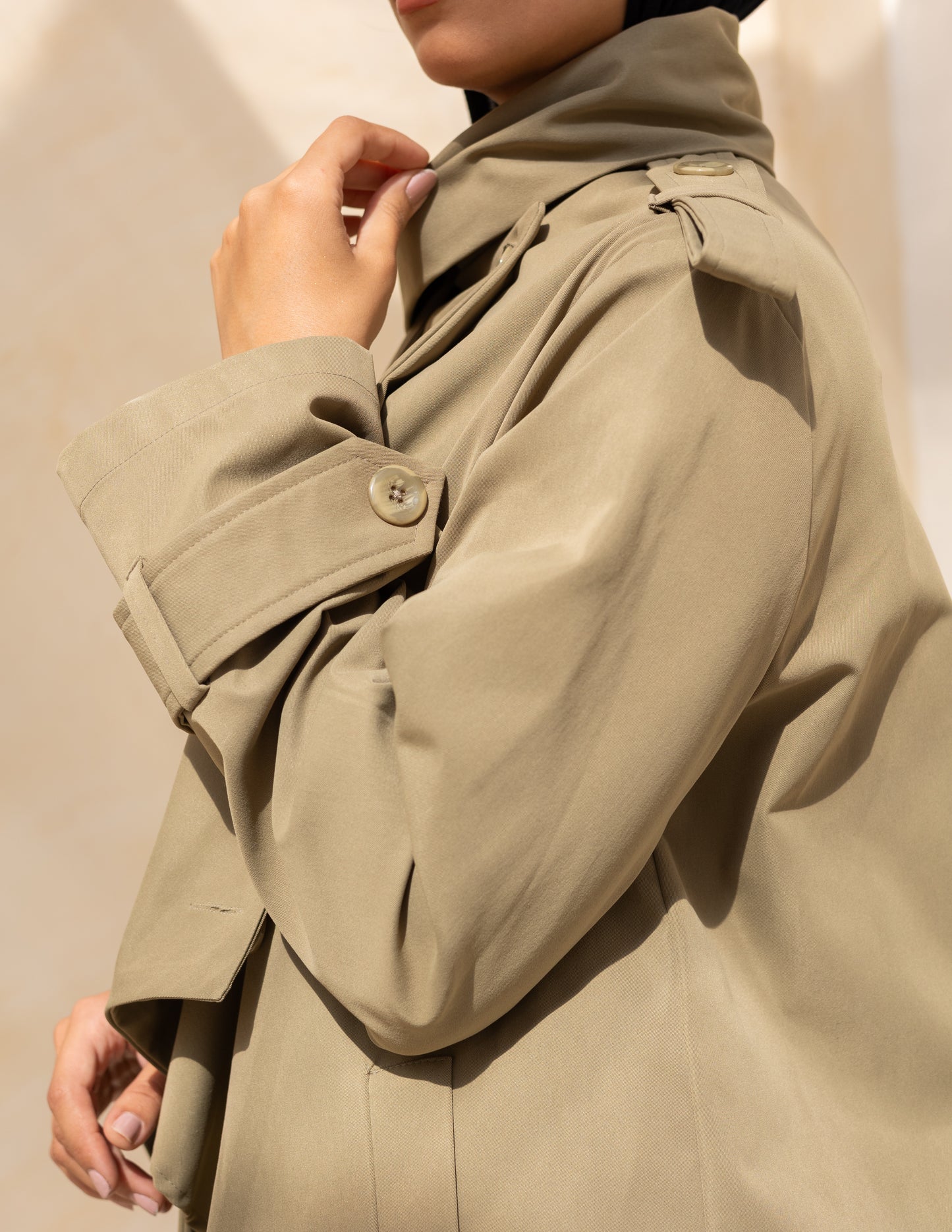 Asymmetric trench coat in olive