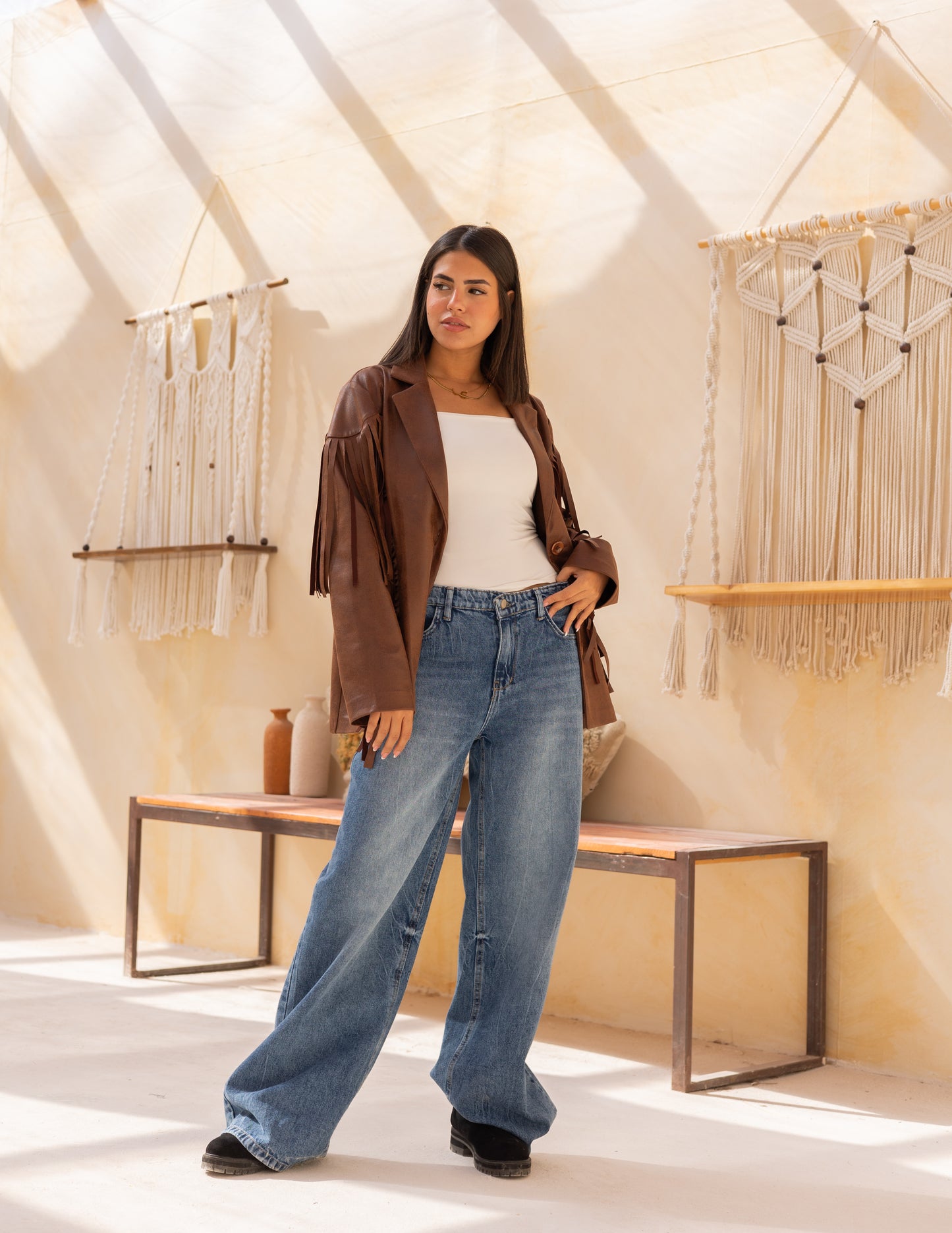 Fringes stung suede in milky chocolate