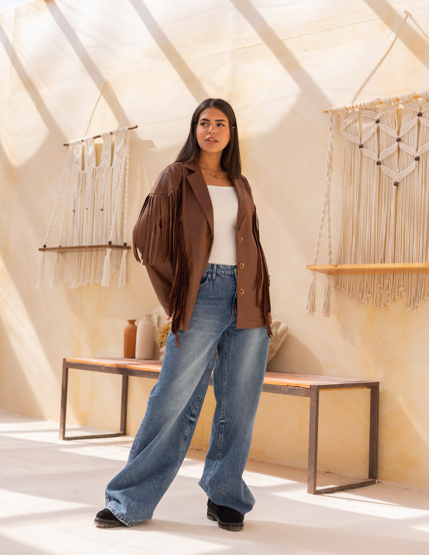 Fringes stung suede in milky chocolate