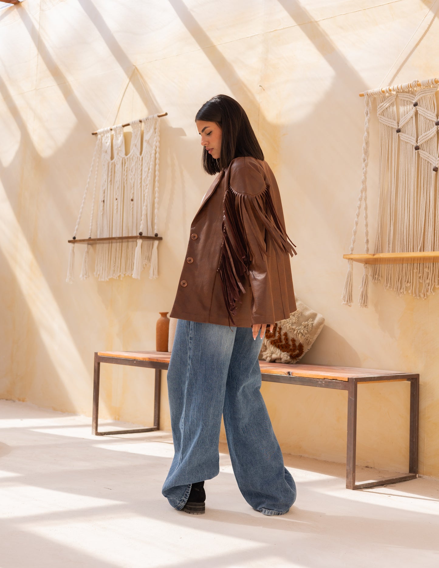 Fringes stung suede in milky chocolate