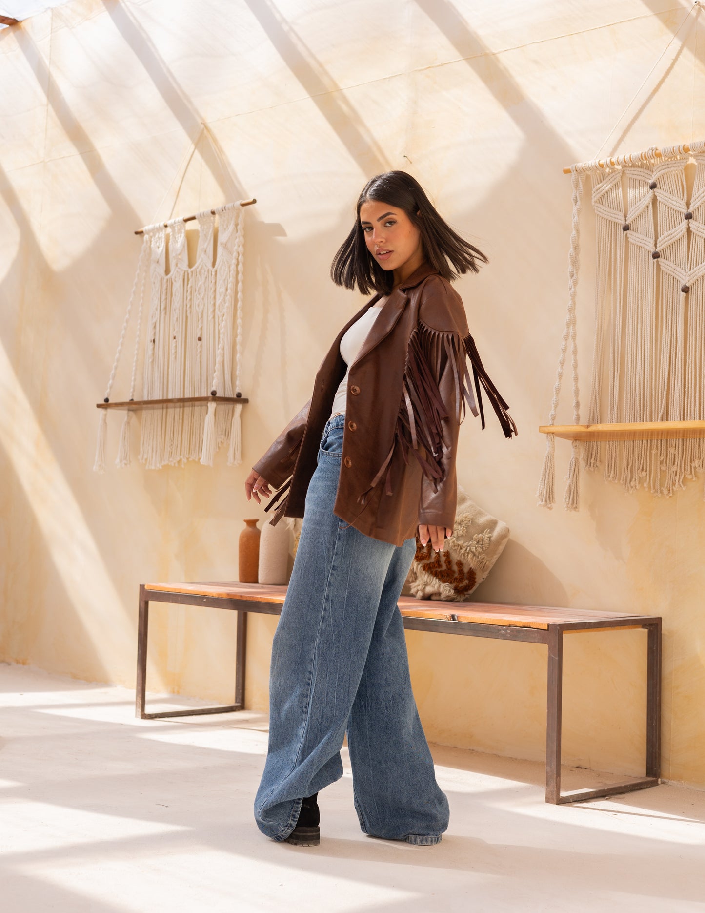 Fringes stung suede in milky chocolate