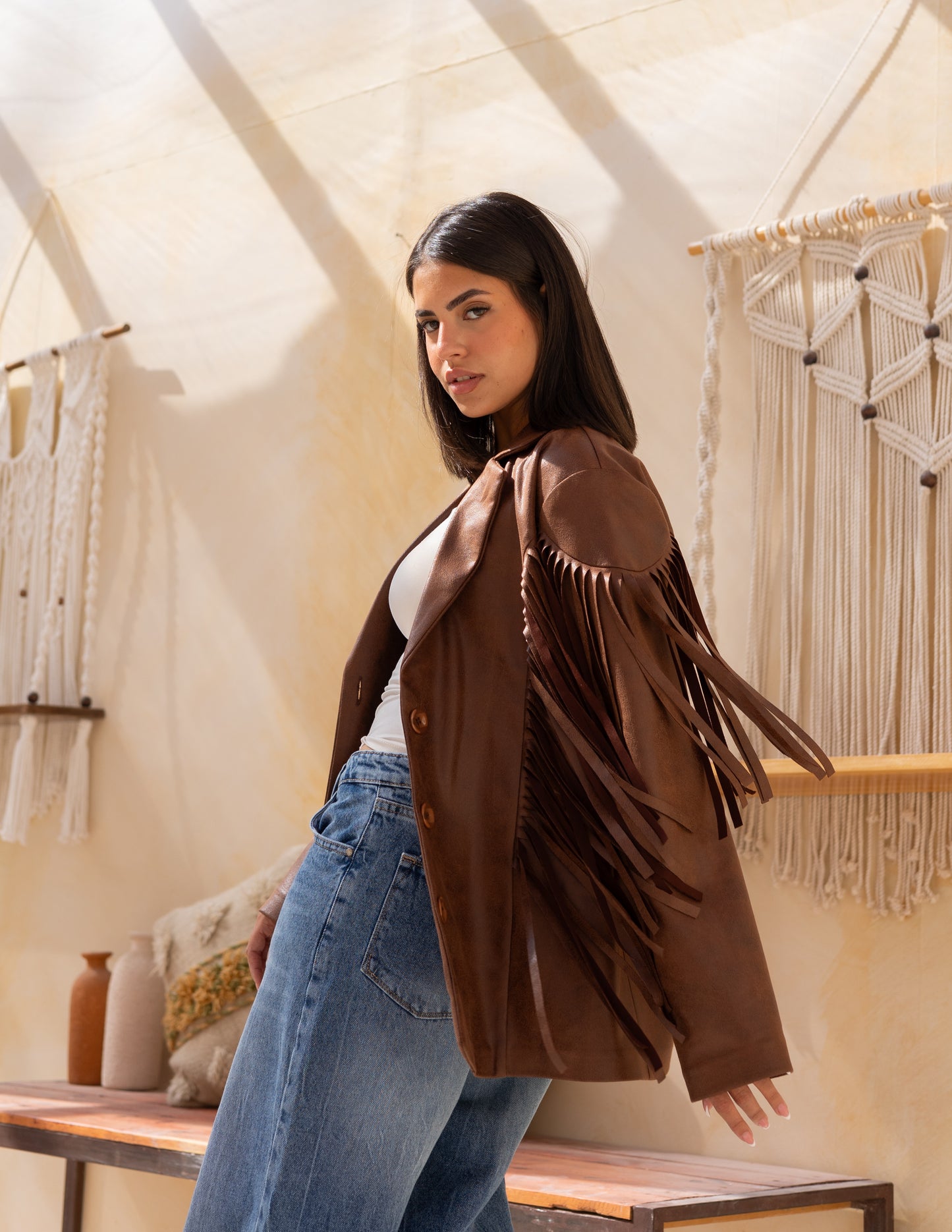 Fringes stung suede in milky chocolate