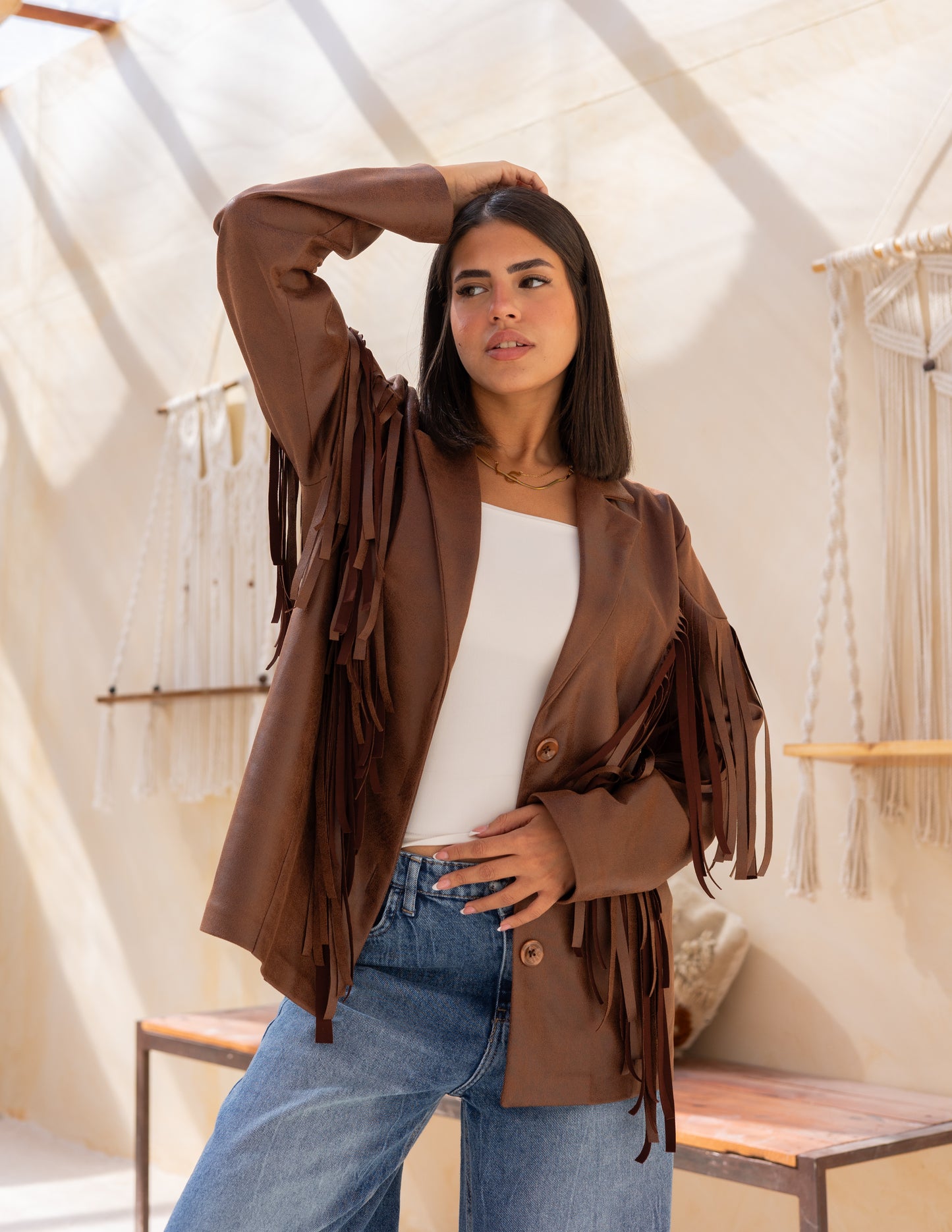 Fringes stung suede in milky chocolate