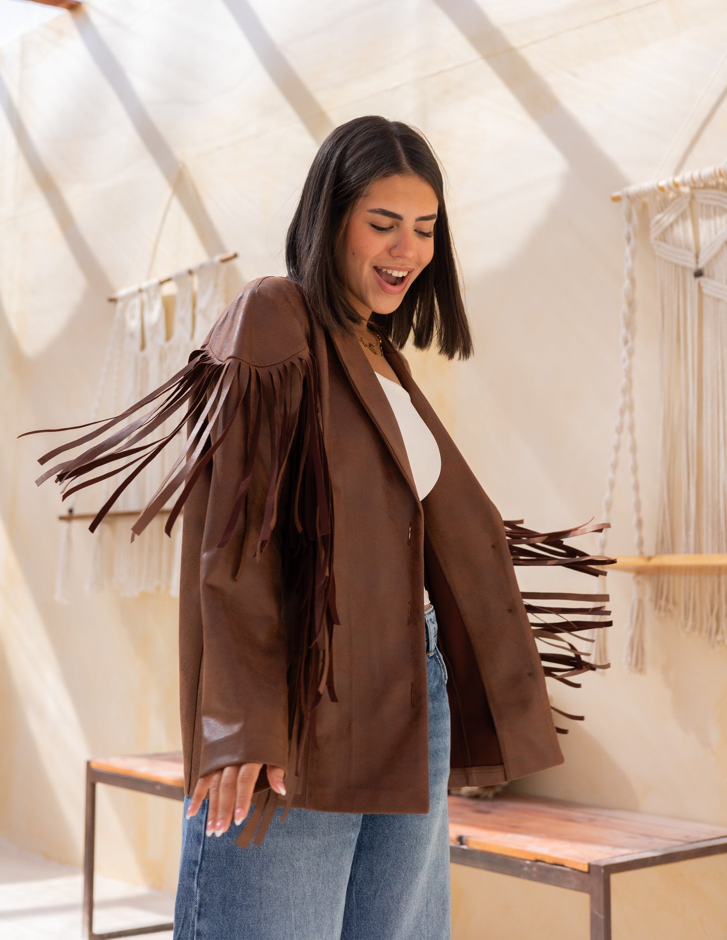 Fringes stung suede in milky chocolate