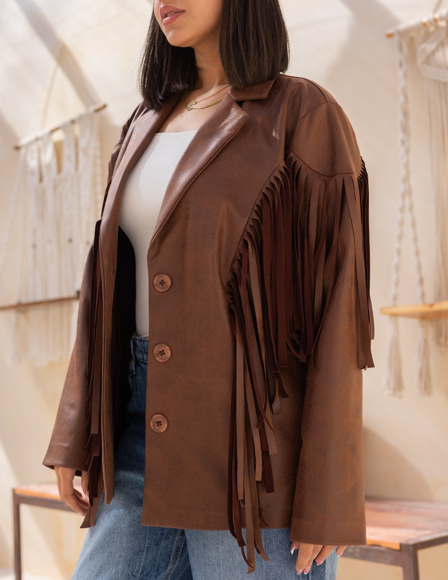 Fringes stung suede in milky chocolate