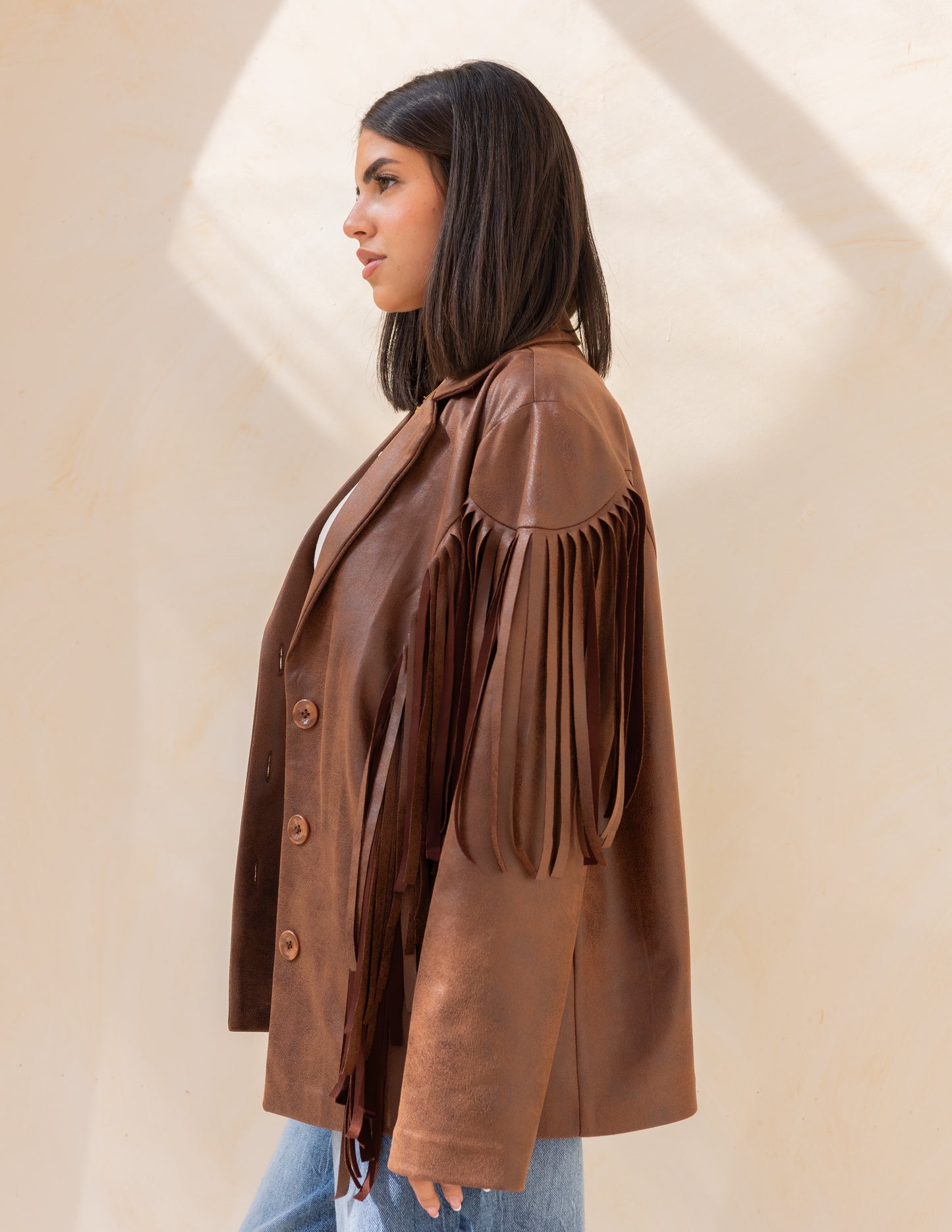 Fringes stung suede in milky chocolate