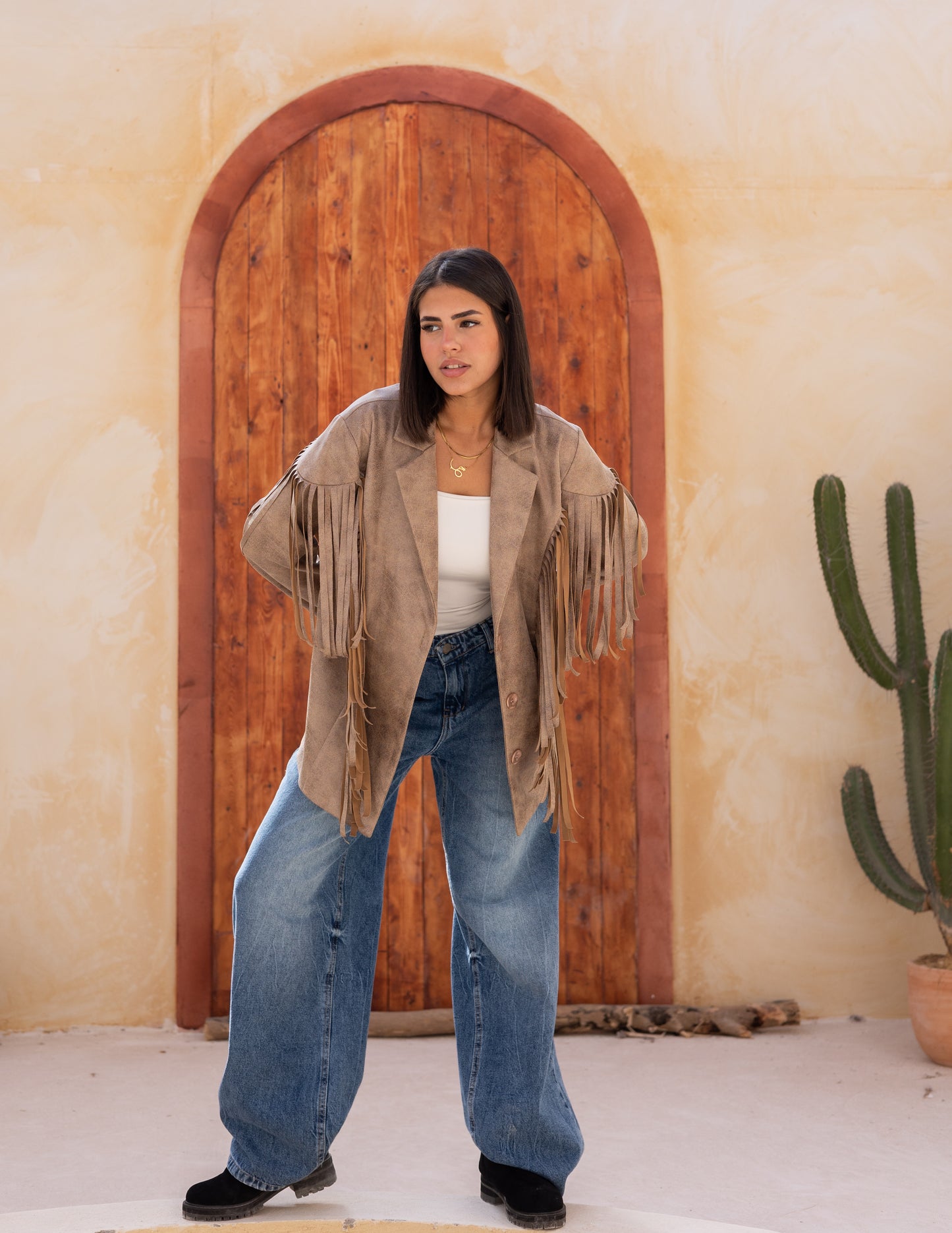 Fringes stung suede in beige