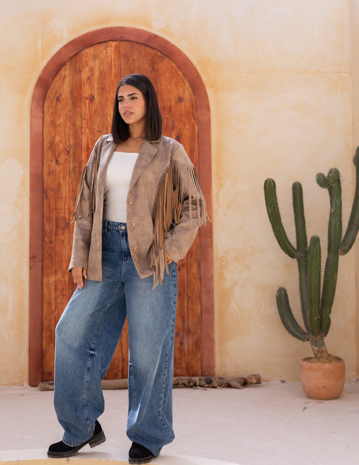 Fringes stung suede in beige