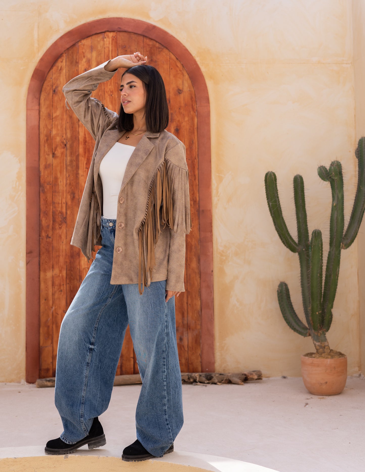 Fringes stung suede in beige