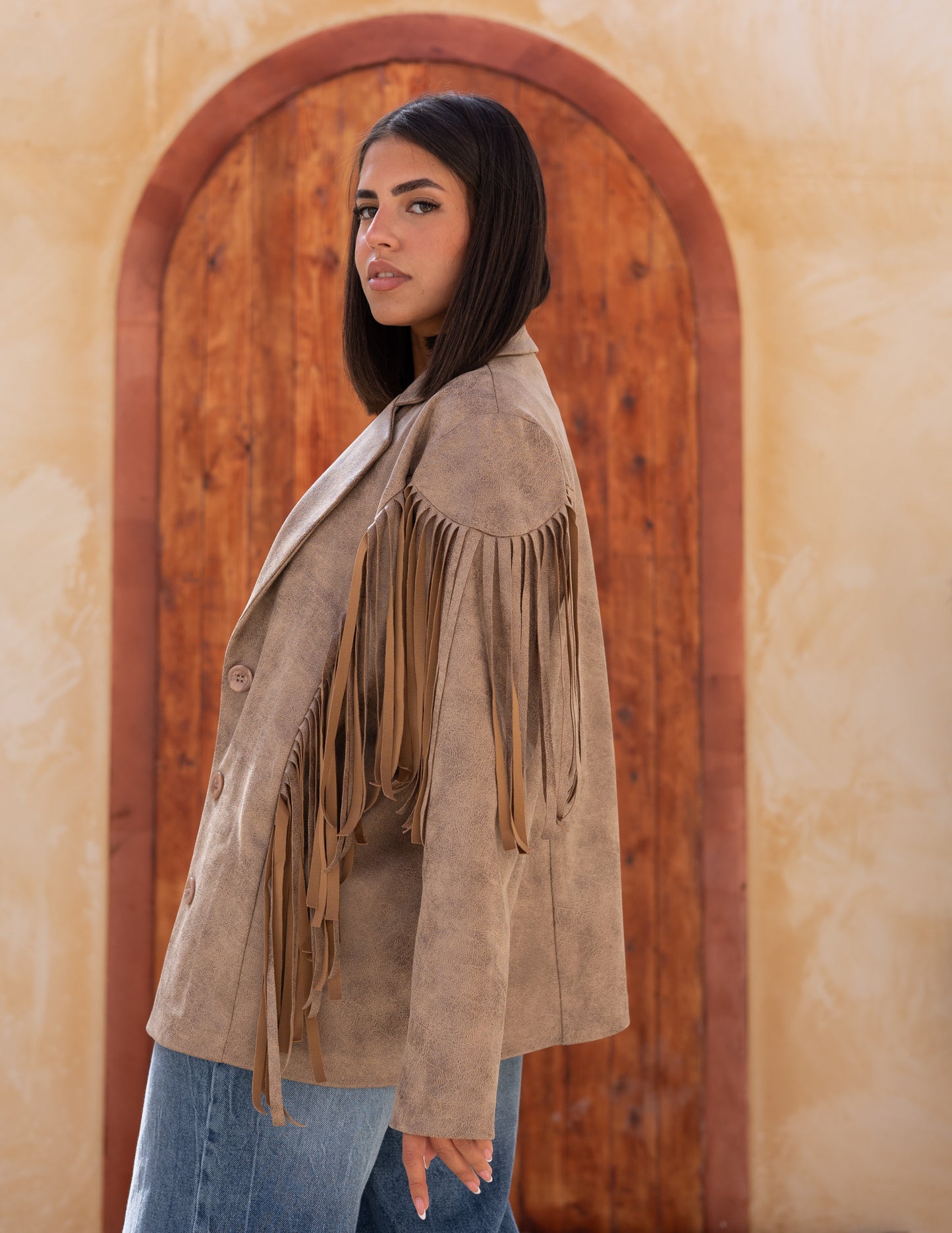 Fringes stung suede in beige