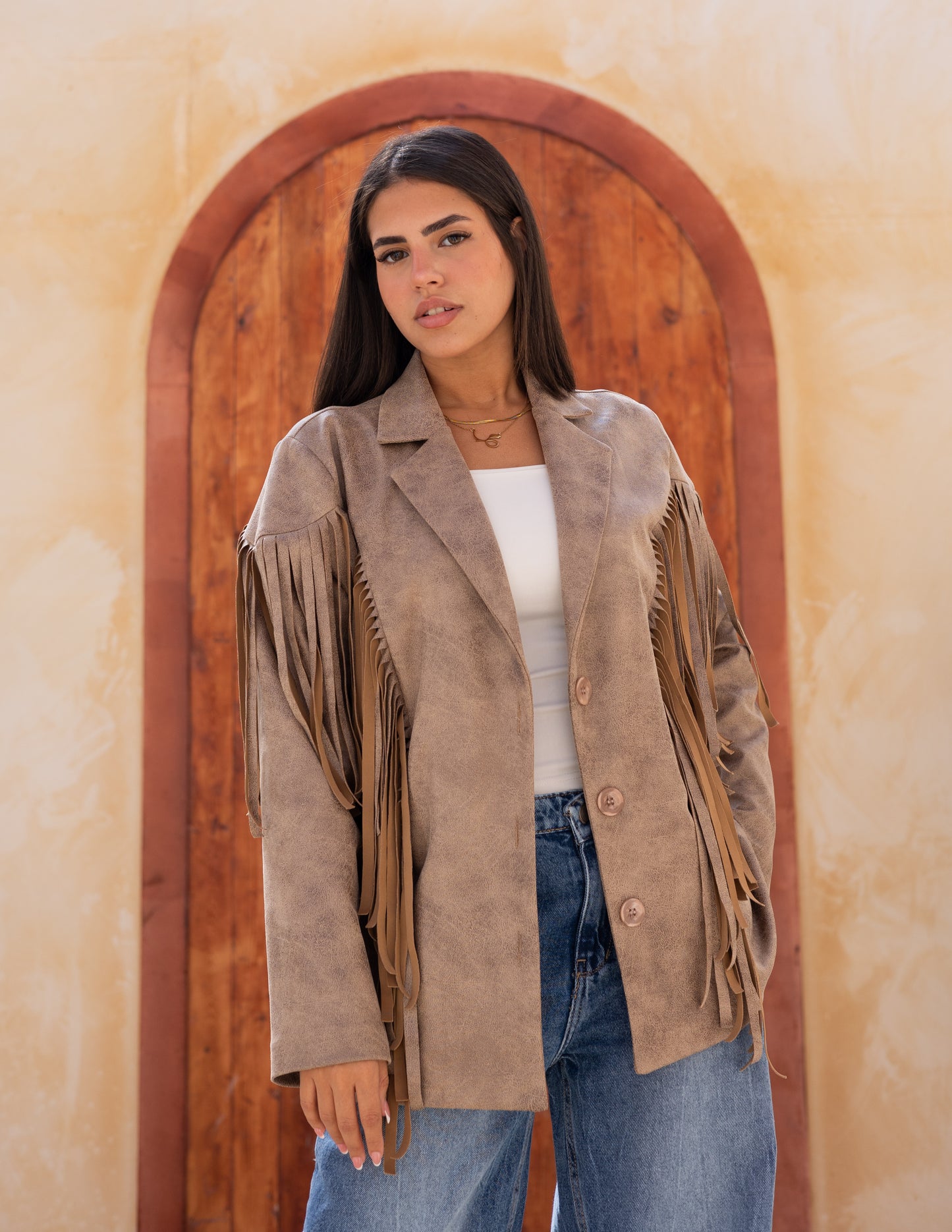 Fringes stung suede in beige