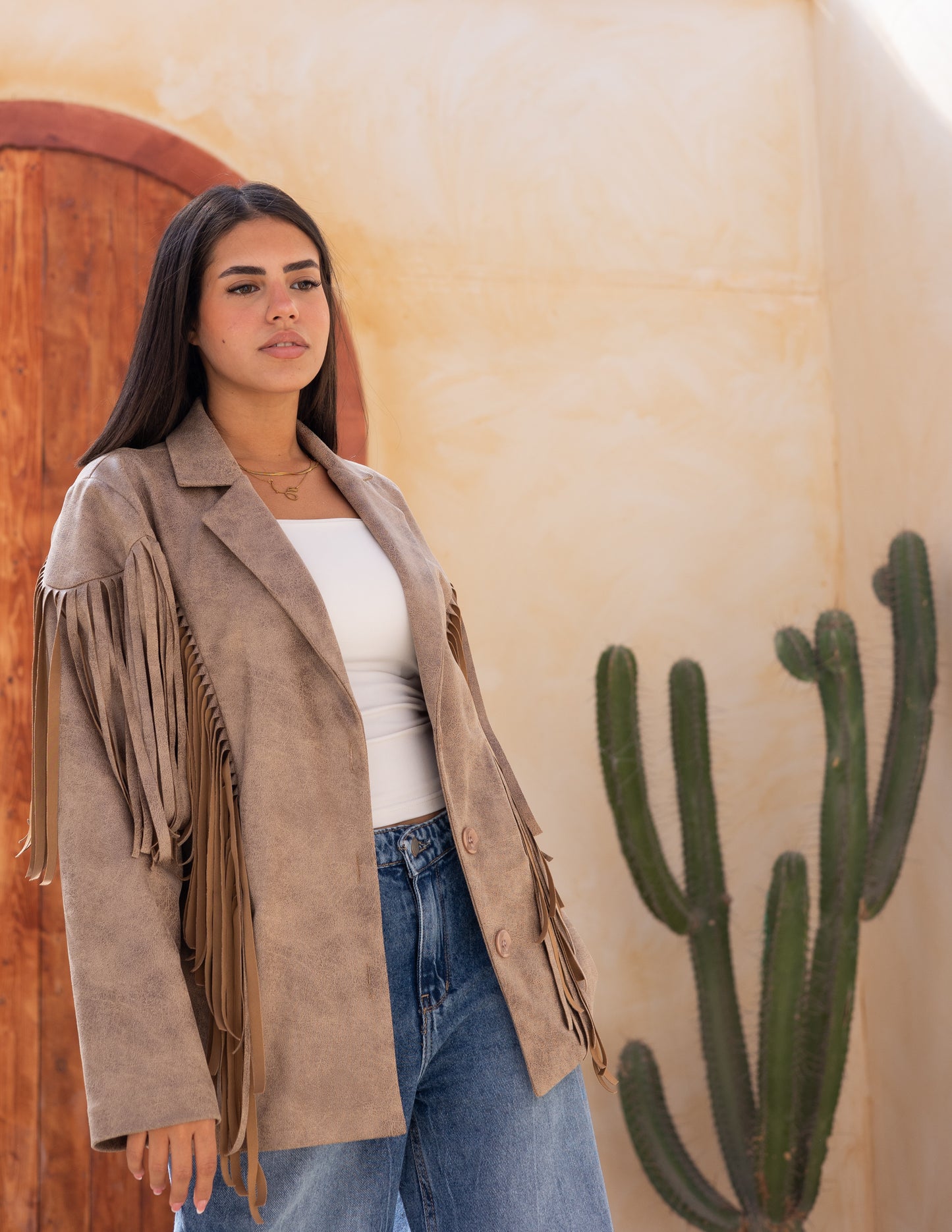 Fringes stung suede in beige