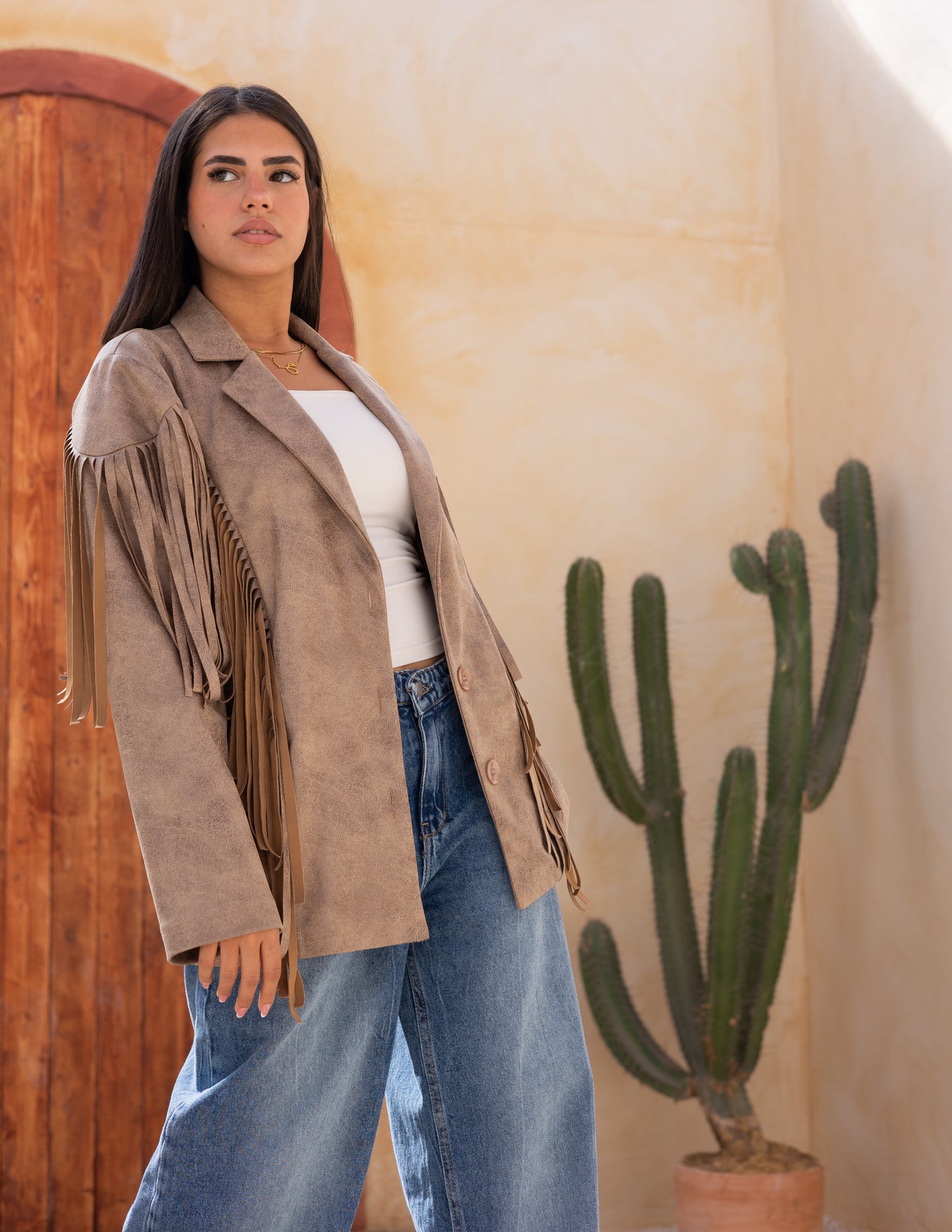 Fringes stung suede in beige