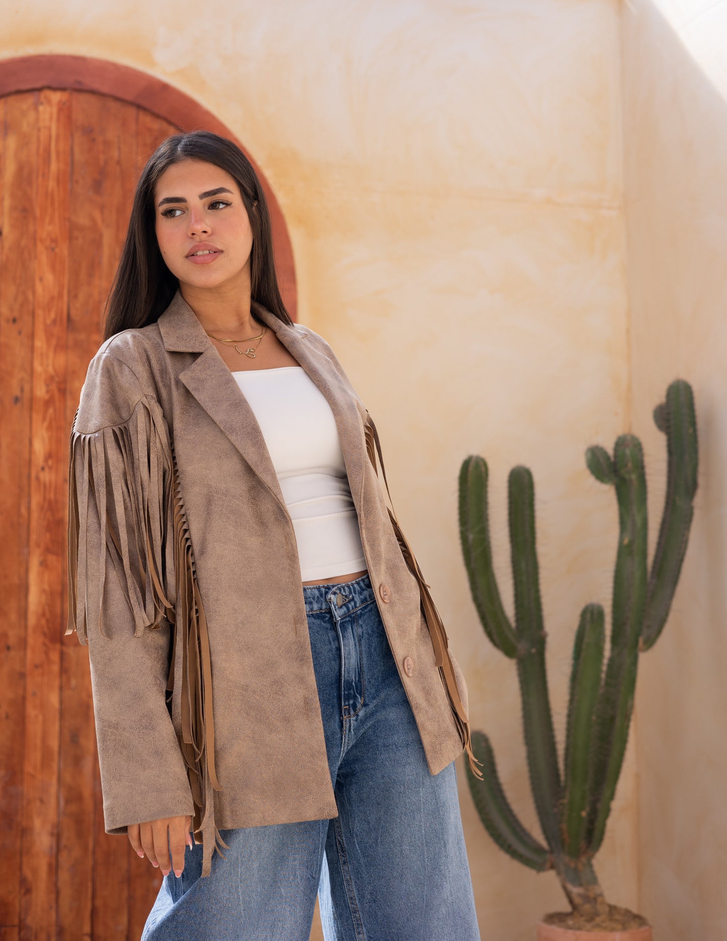 Fringes stung suede in beige