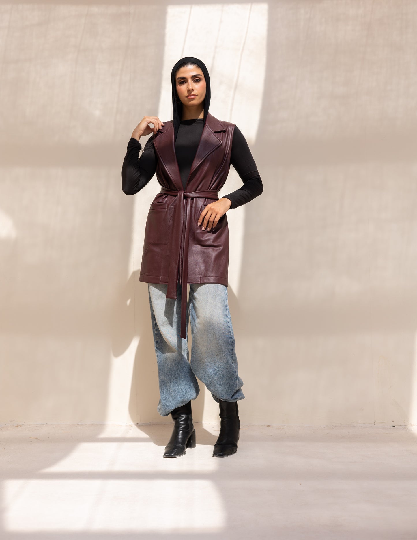 burgundy leather vest