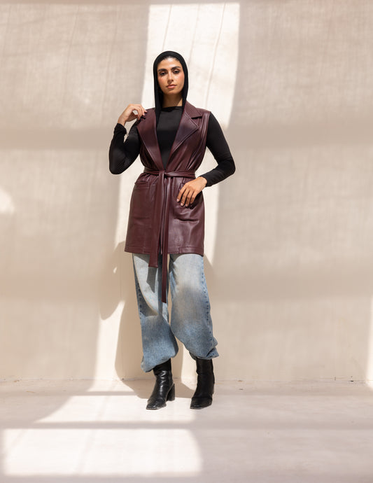burgundy leather vest