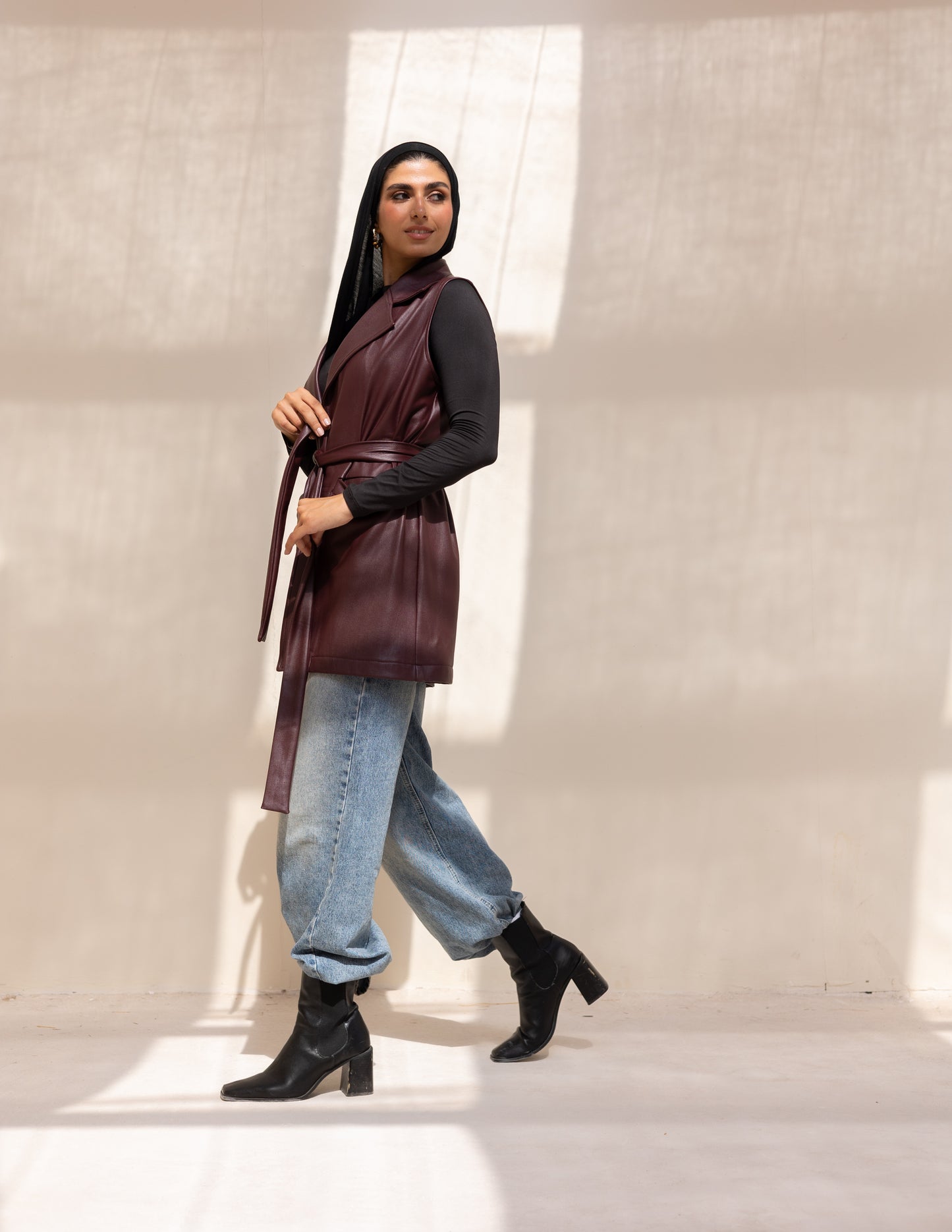 burgundy leather vest