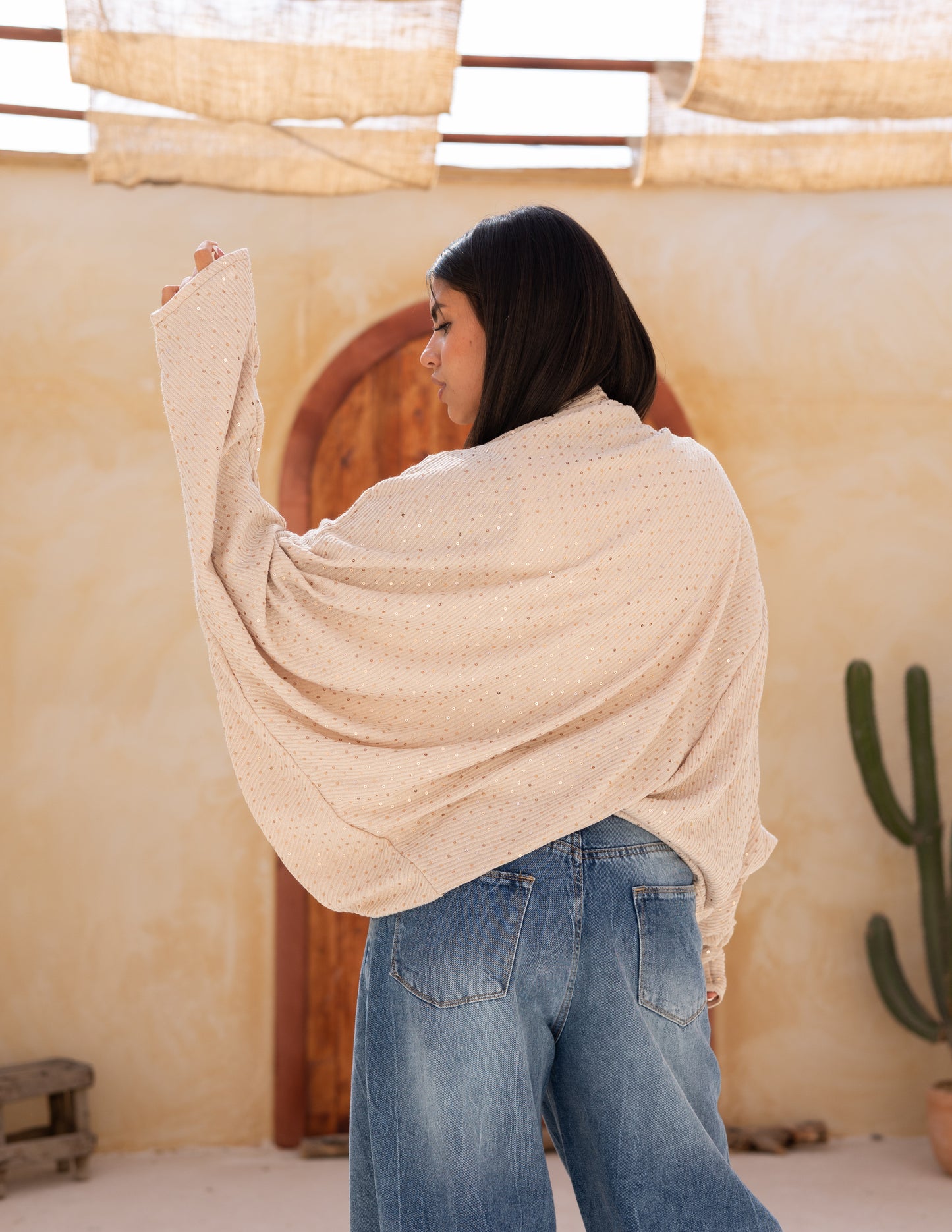 Knitted top with Sequins in cream