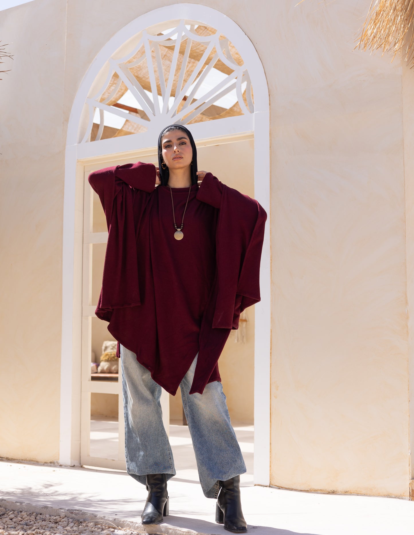 Layered blouse in burgundy