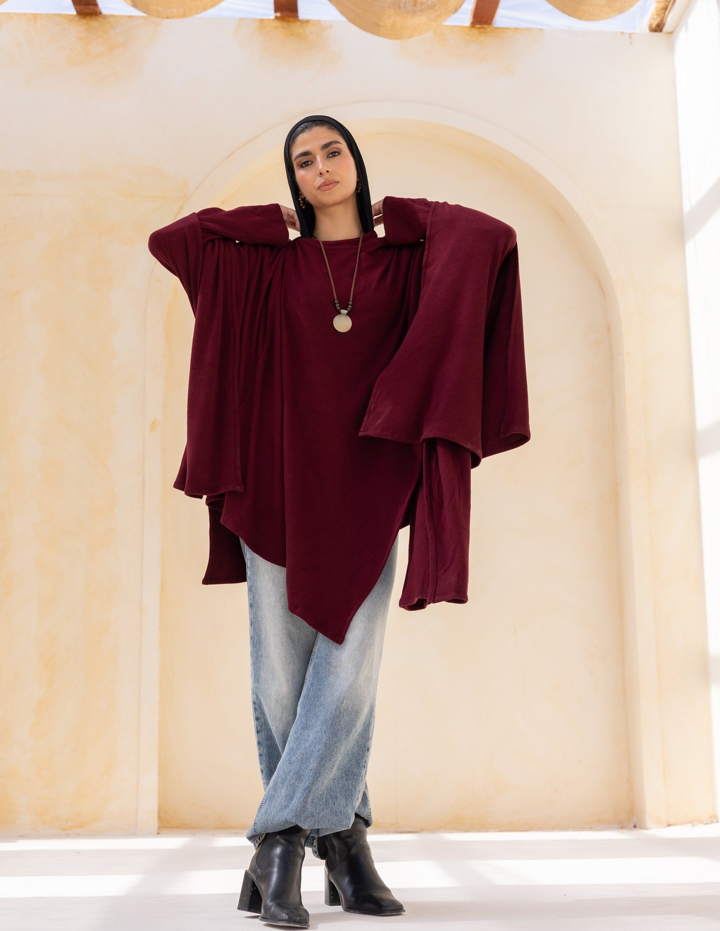 Layered blouse in burgundy