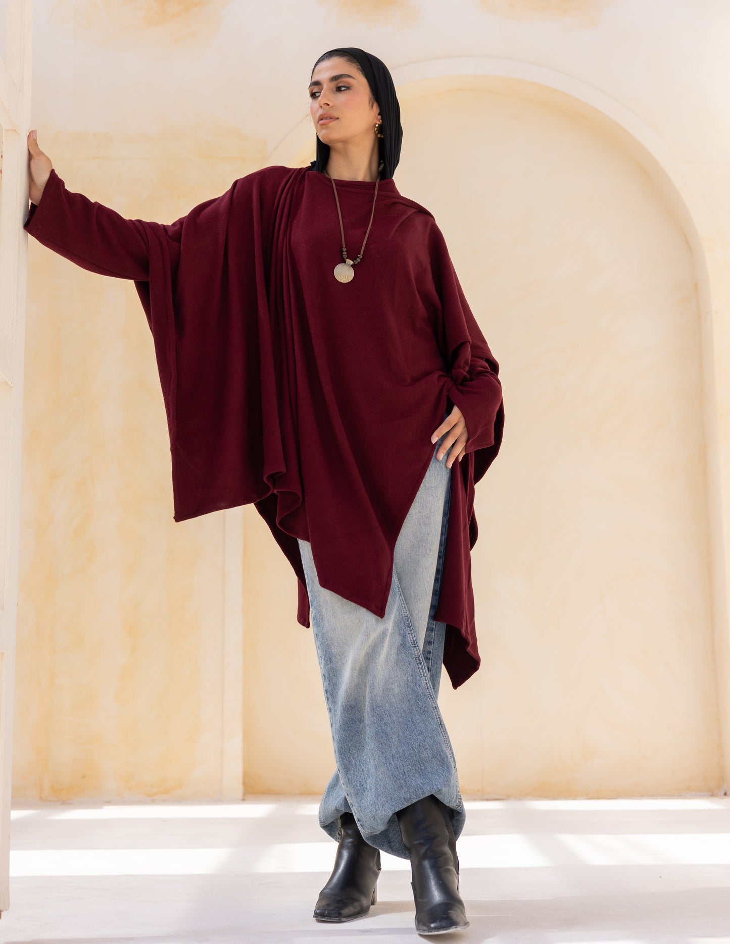 Layered blouse in burgundy