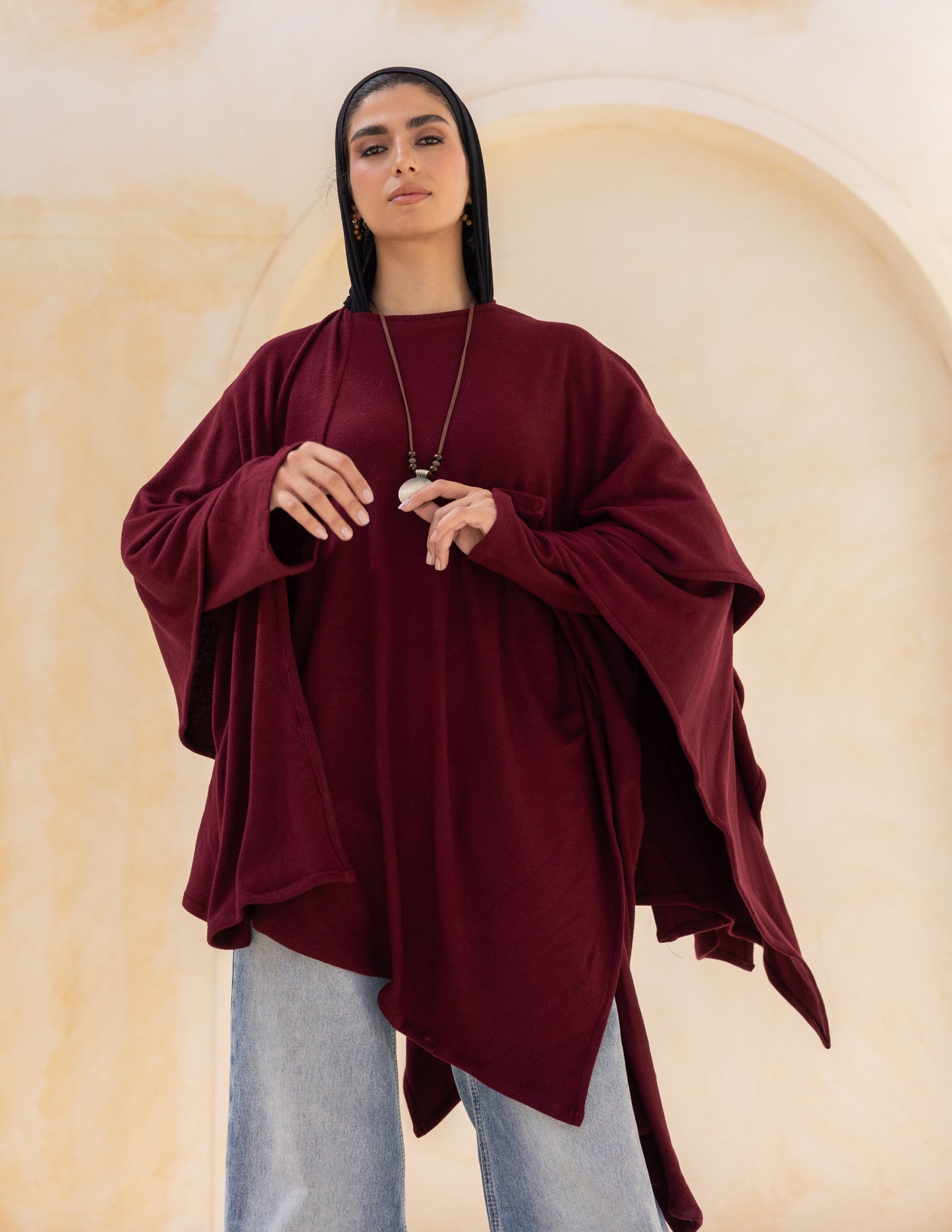 Layered blouse in burgundy