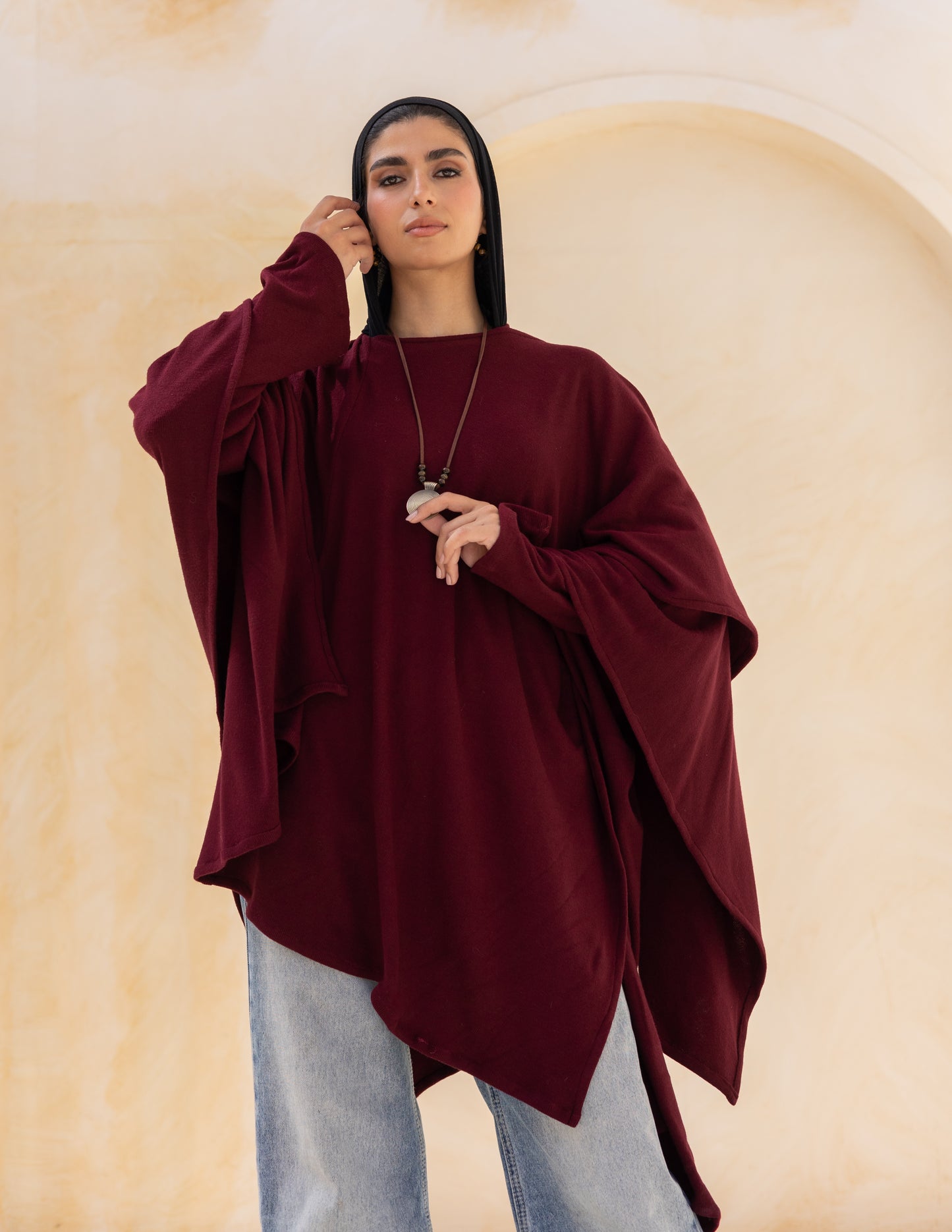 Layered blouse in burgundy