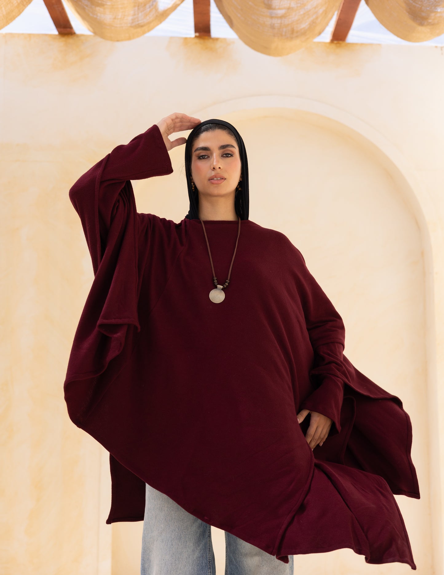 Layered blouse in burgundy