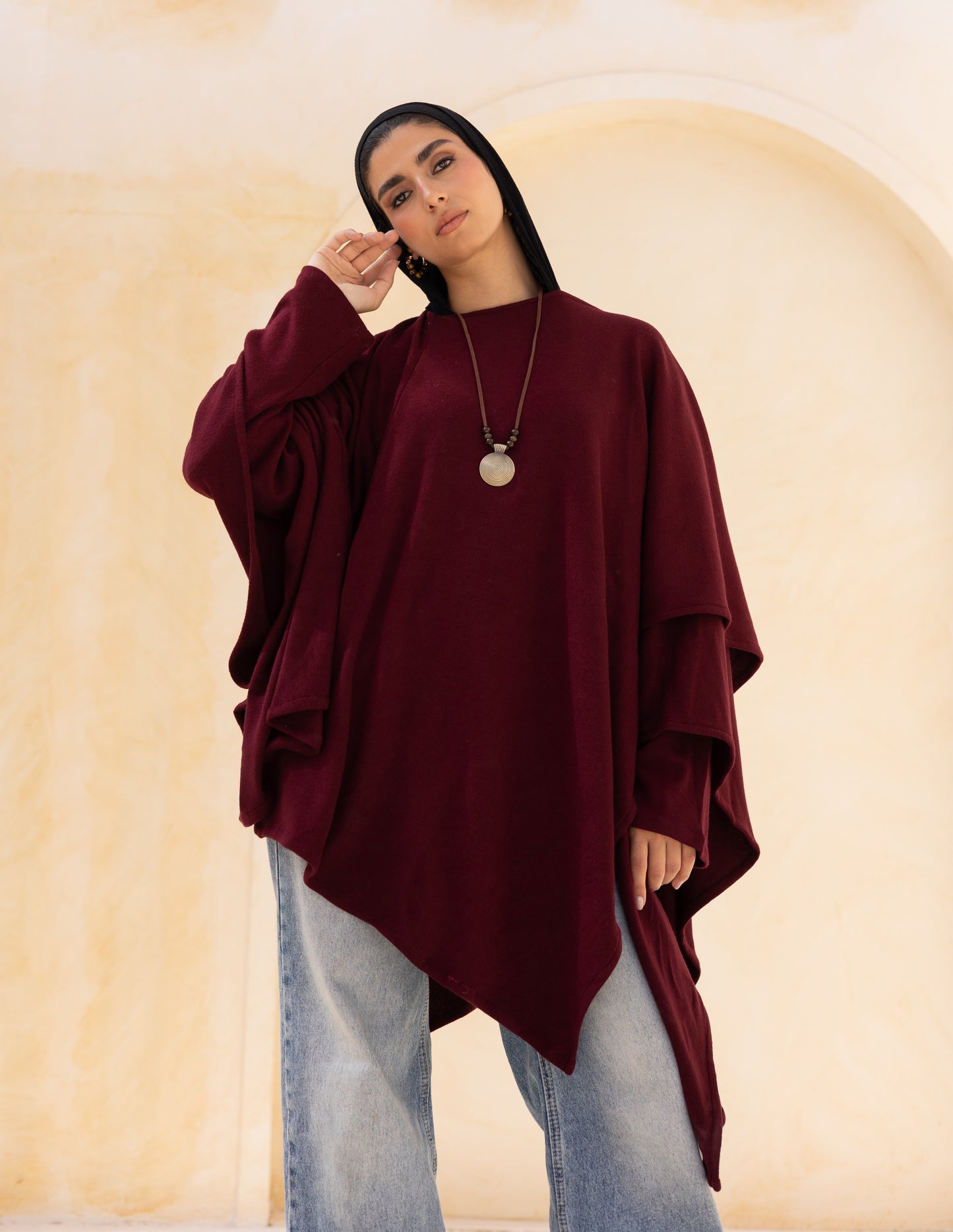 Layered blouse in burgundy