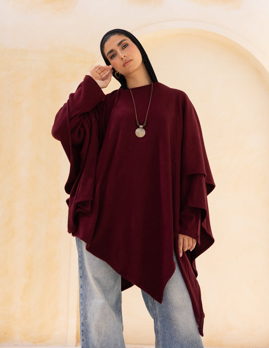 Layered blouse in burgundy