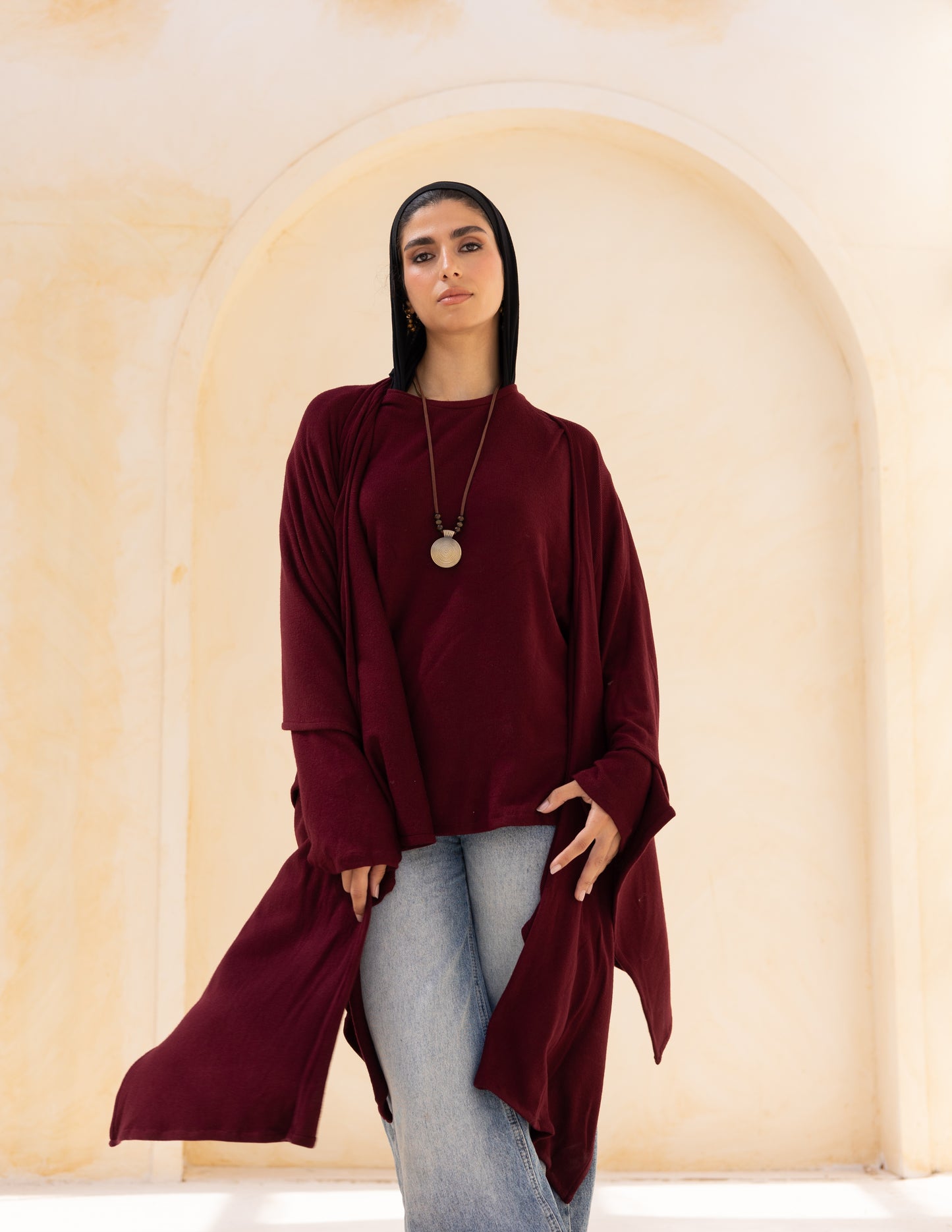 Layered blouse in burgundy