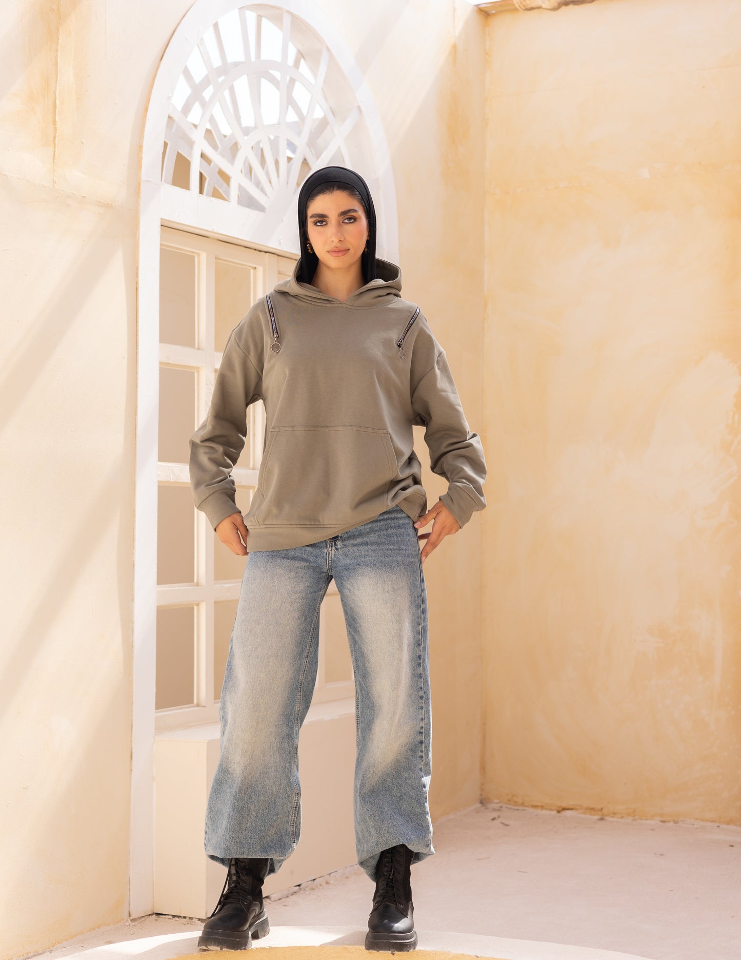 Hoodie in dark mint green