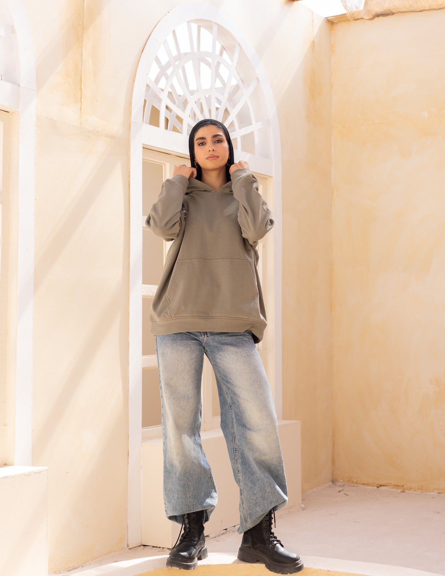 Hoodie in dark mint green