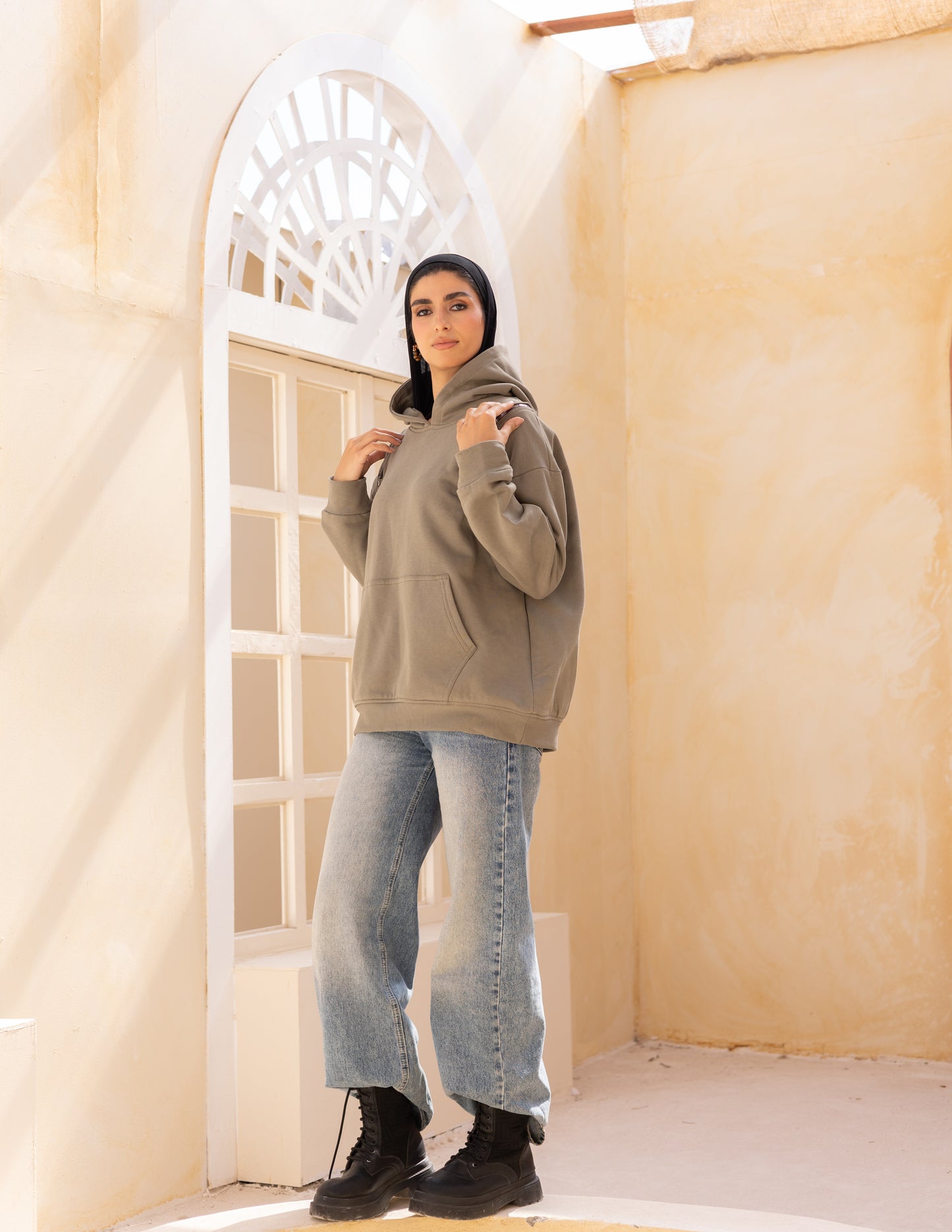 Hoodie in dark mint green