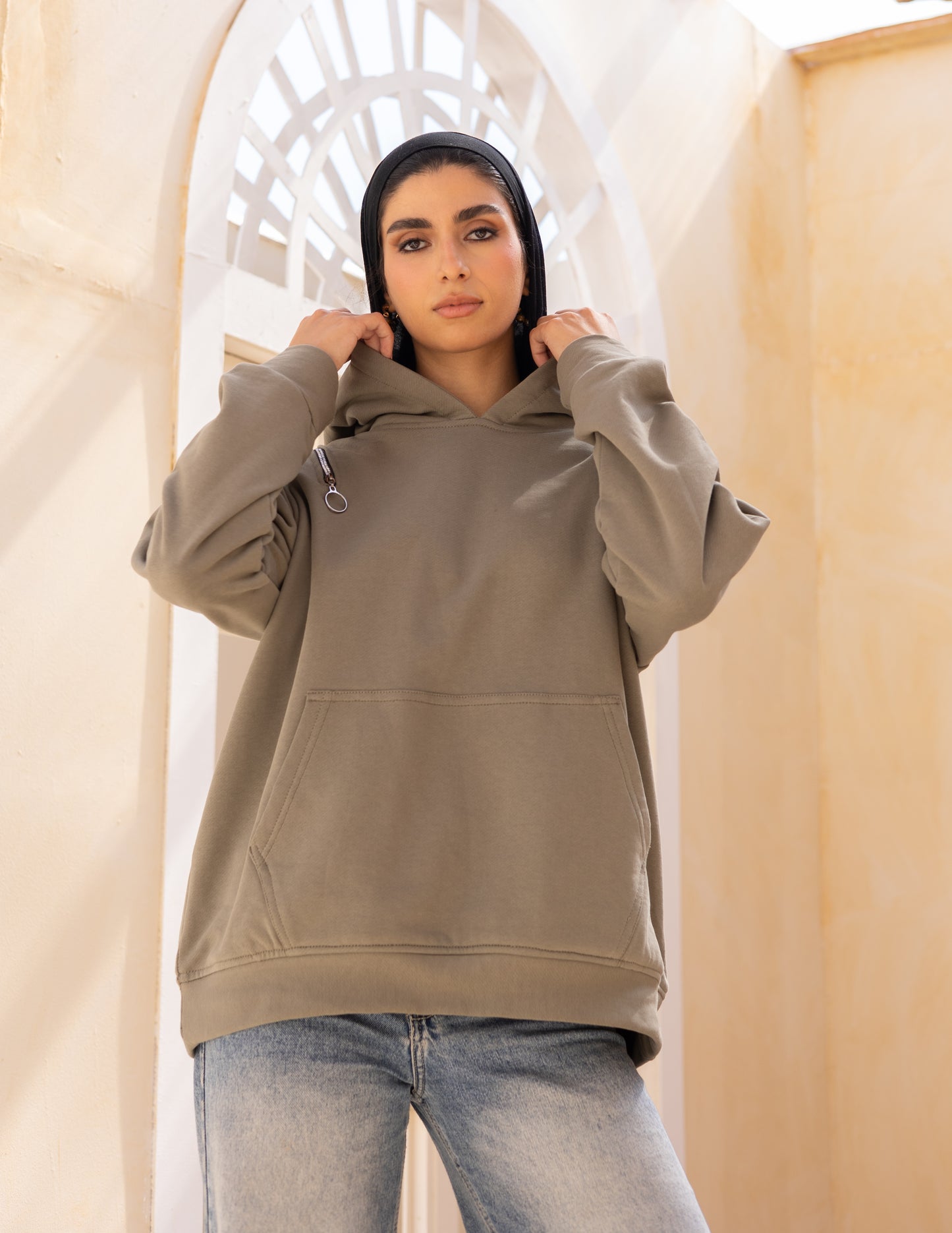 Hoodie in dark mint green