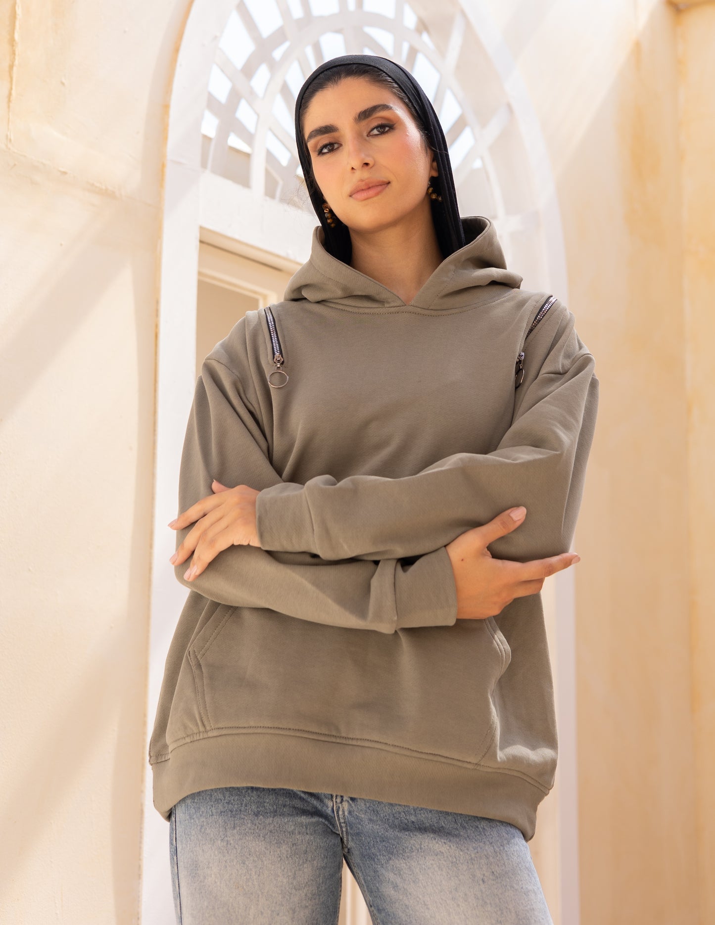 Hoodie in dark mint green