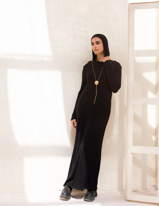 Knitted wide neck dress in black